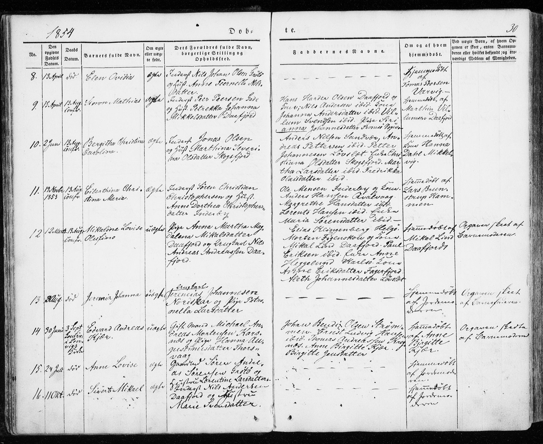 Karlsøy sokneprestembete, SATØ/S-1299/H/Ha/Haa/L0009kirke: Parish register (official) no. 9, 1838-1867, p. 30