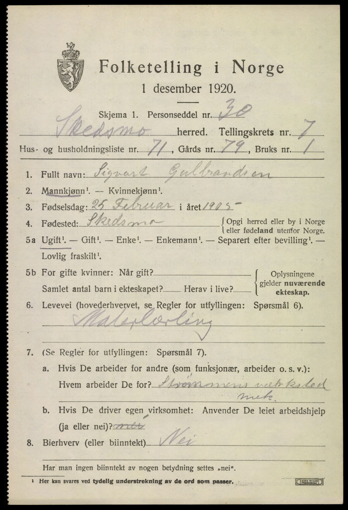 SAO, 1920 census for Skedsmo, 1920, p. 8381