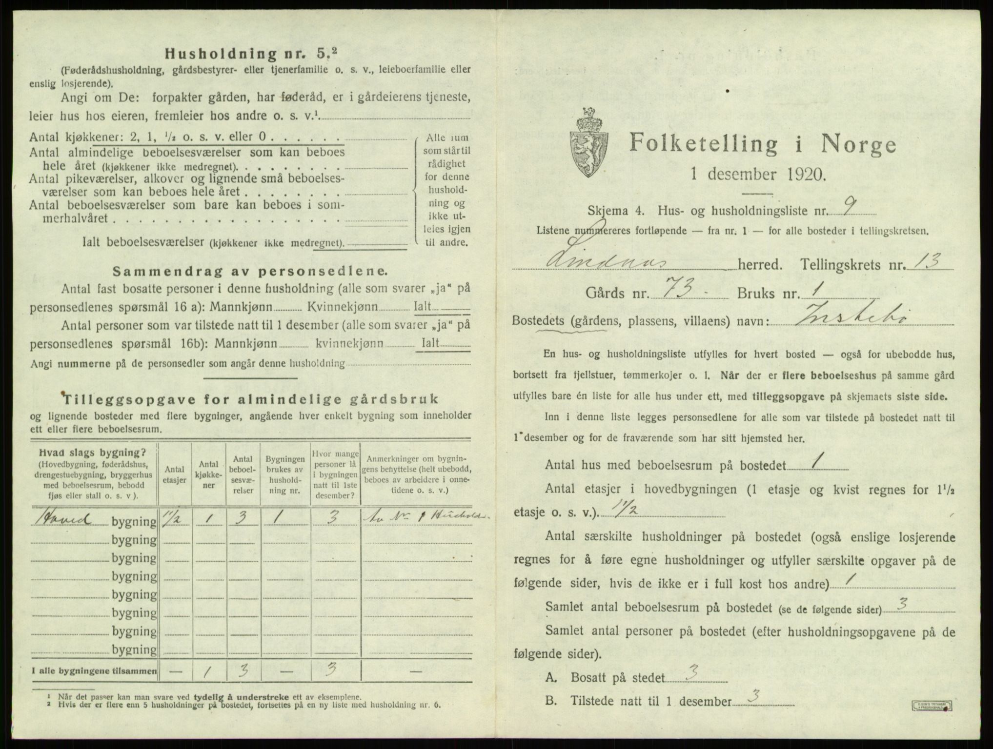 SAB, 1920 census for Lindås, 1920, p. 841