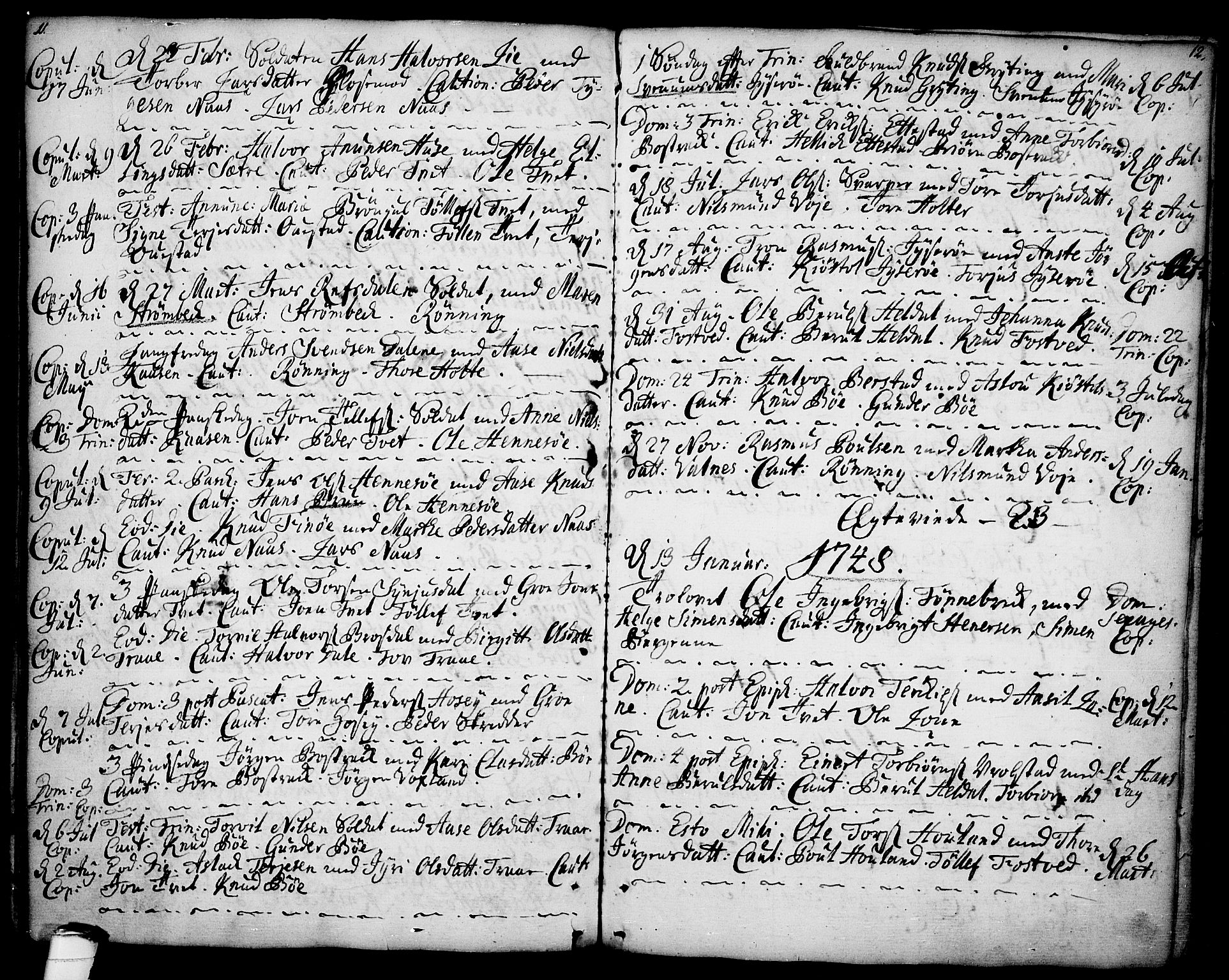 Drangedal kirkebøker, SAKO/A-258/F/Fa/L0001: Parish register (official) no. 1, 1697-1767, p. 11-12