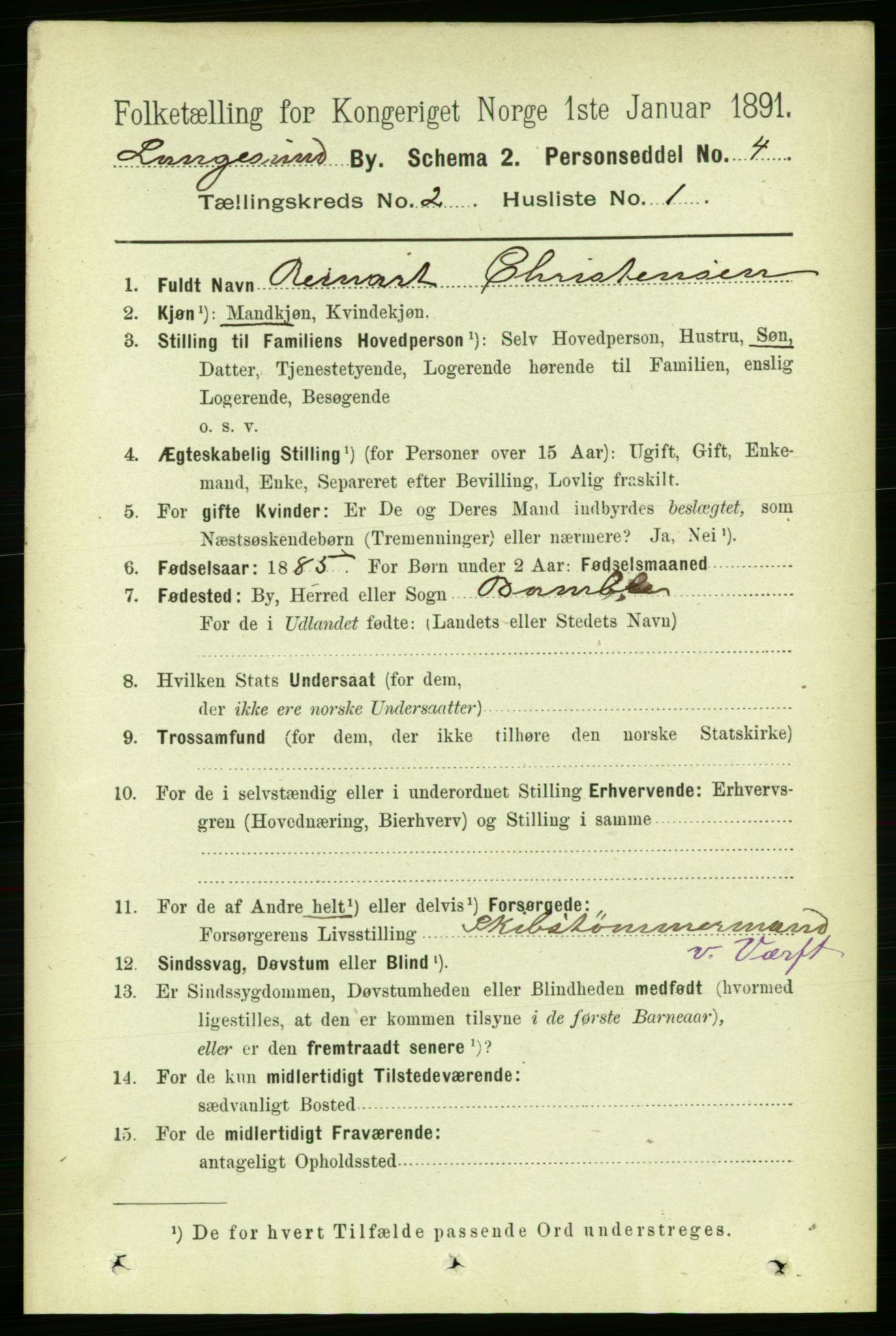 RA, 1891 census for 0802 Langesund, 1891, p. 713