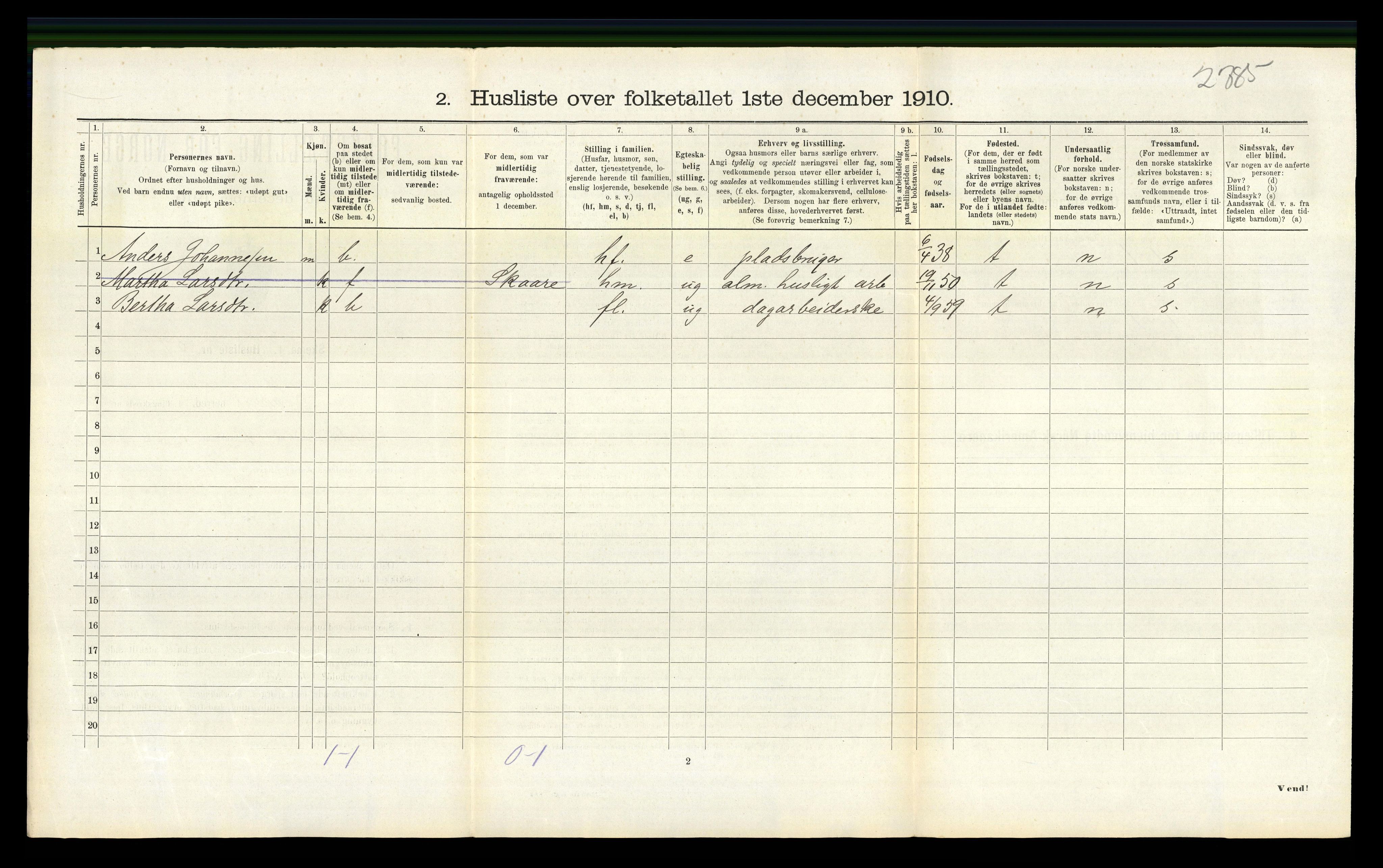 RA, 1910 census for Sveio, 1910, p. 419