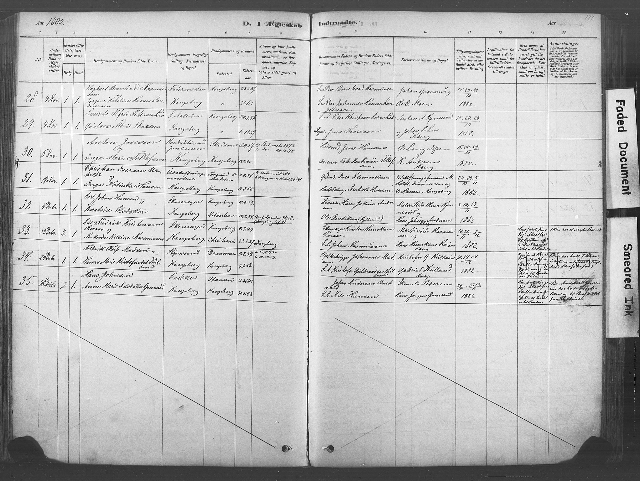 Kongsberg kirkebøker, SAKO/A-22/F/Fb/L0001: Parish register (official) no. II 1, 1878-1886, p. 177