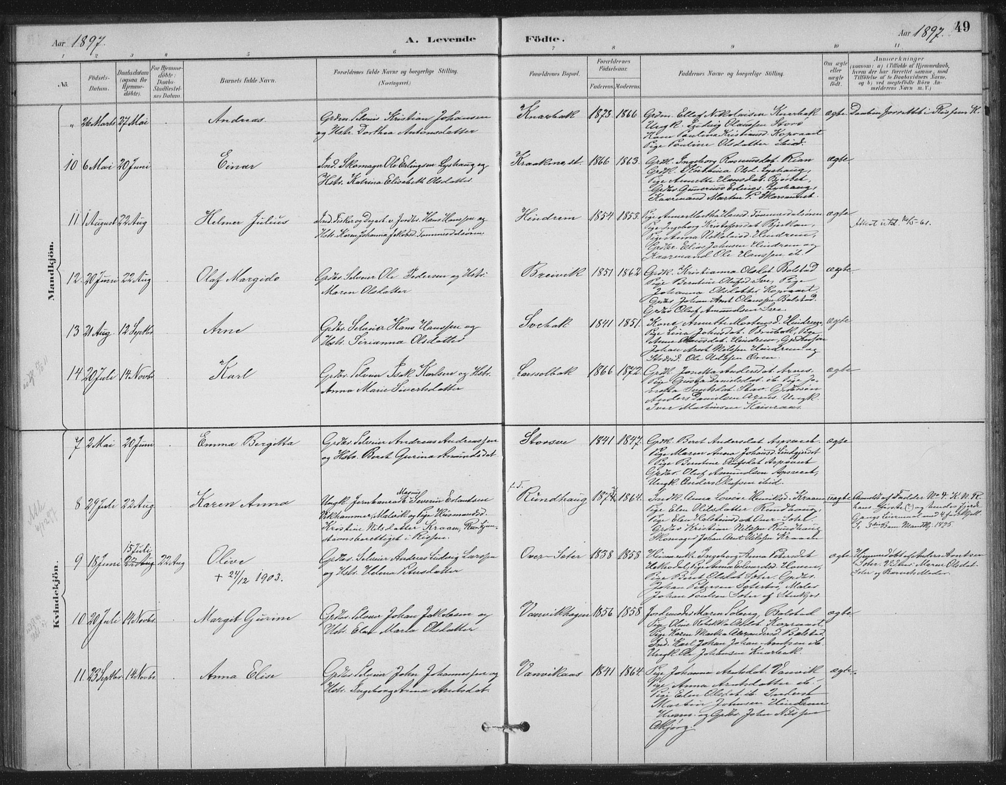Ministerialprotokoller, klokkerbøker og fødselsregistre - Nord-Trøndelag, SAT/A-1458/702/L0023: Parish register (official) no. 702A01, 1883-1897, p. 49