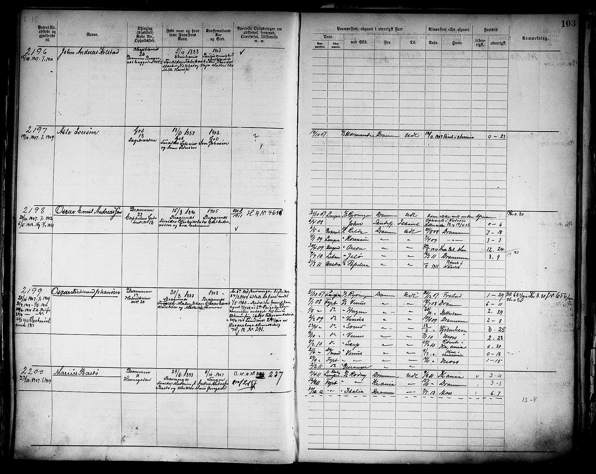 Drammen innrulleringsdistrikt, AV/SAKO-A-781/F/Fb/L0006: Annotasjonsrulle, 1905-1911, p. 105