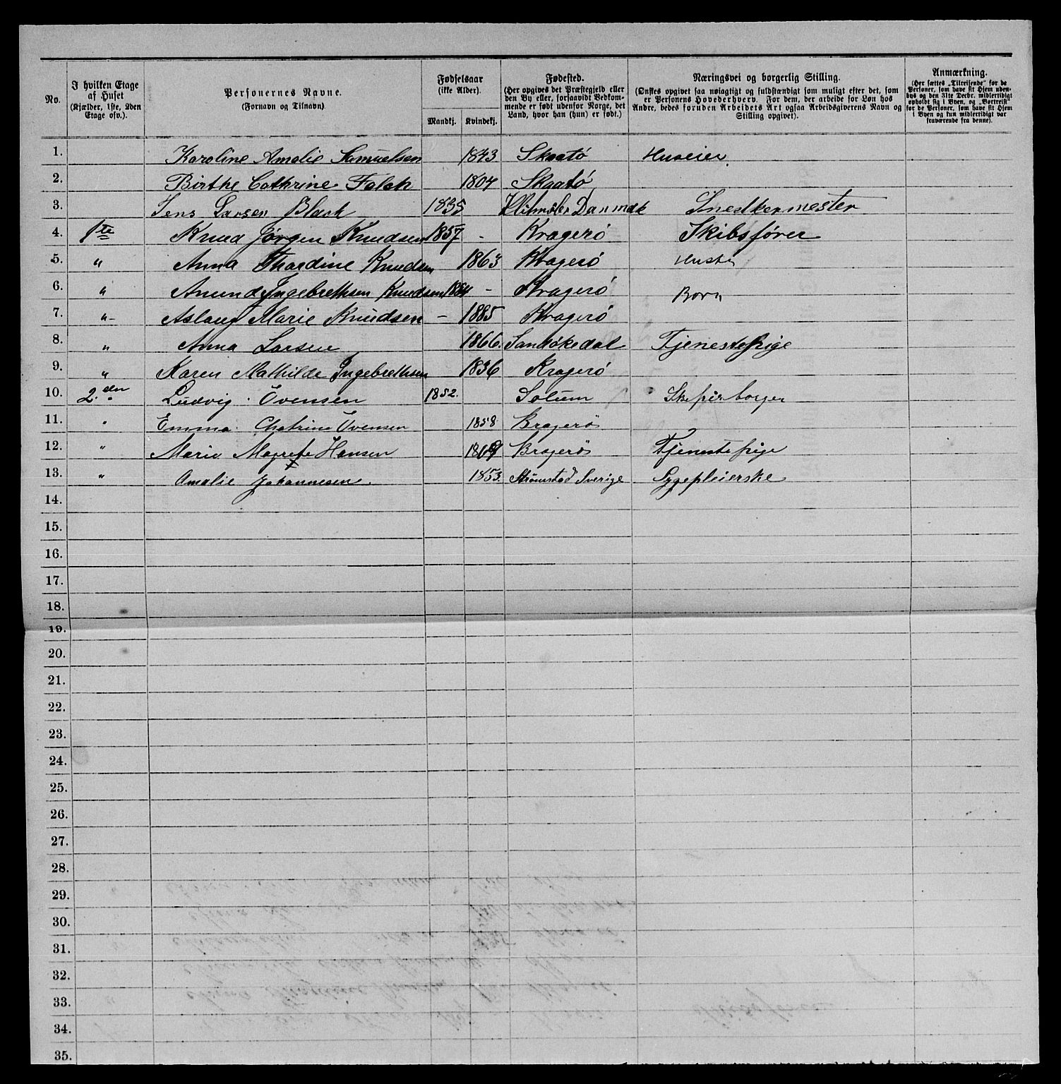 SAKO, 1885 census for 0801 Kragerø, 1885, p. 1403