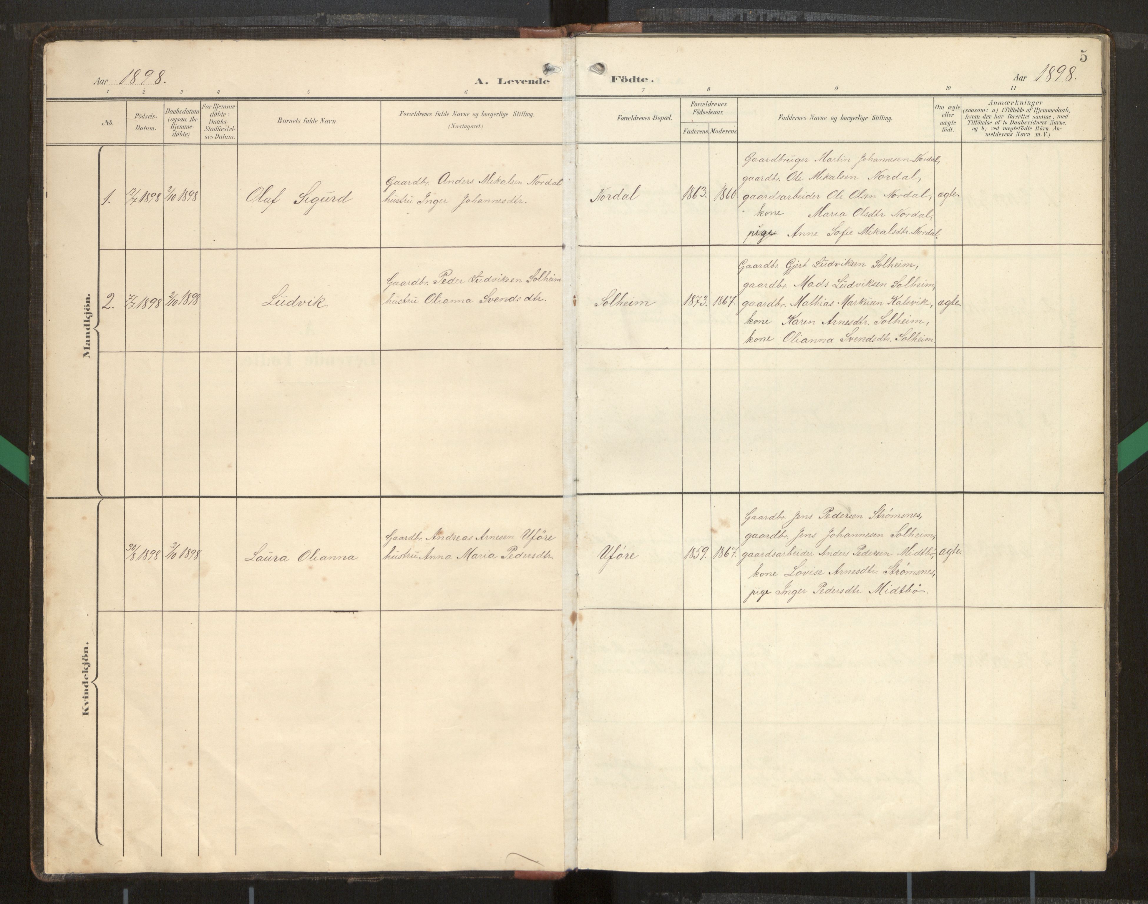 Kinn sokneprestembete, SAB/A-80801/H/Hab/Habd/L0001: Parish register (copy) no. D 1, 1898-1946, p. 5