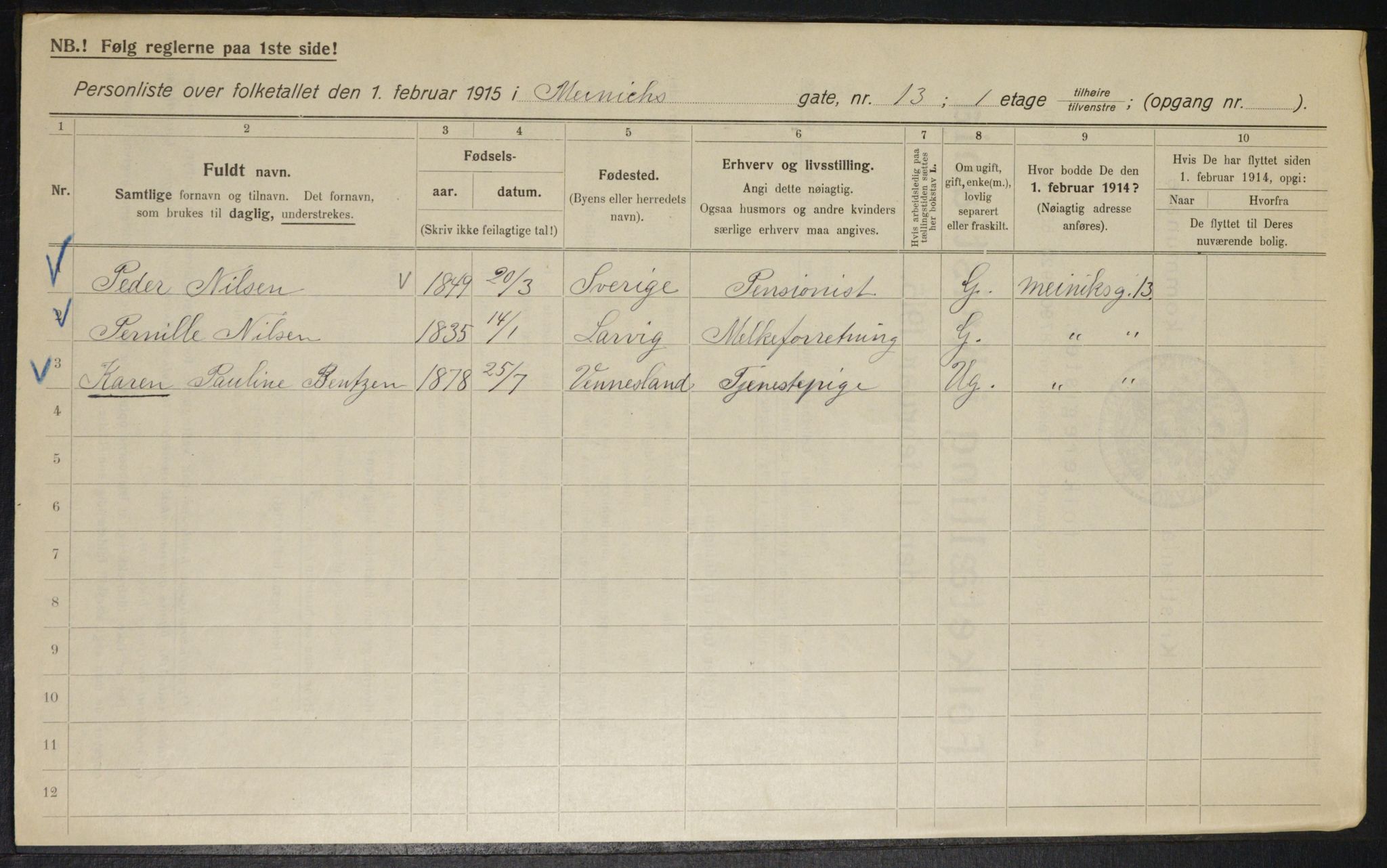 OBA, Municipal Census 1915 for Kristiania, 1915, p. 1174