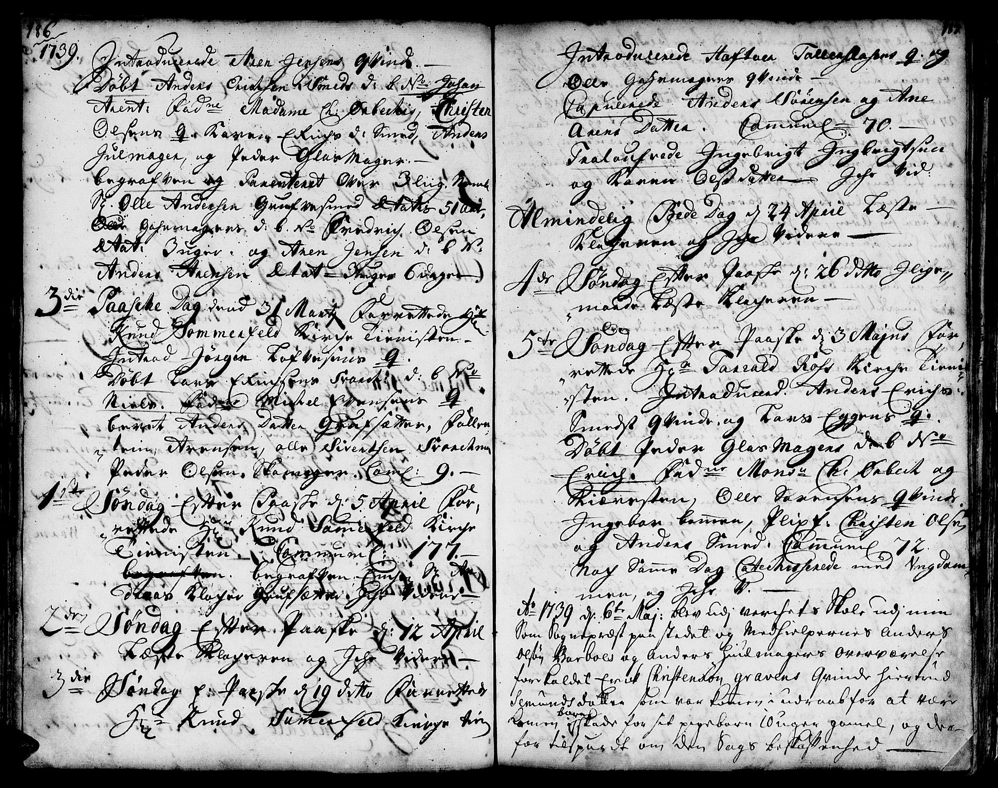 Ministerialprotokoller, klokkerbøker og fødselsregistre - Sør-Trøndelag, SAT/A-1456/671/L0839: Parish register (official) no. 671A01, 1730-1755, p. 186-187