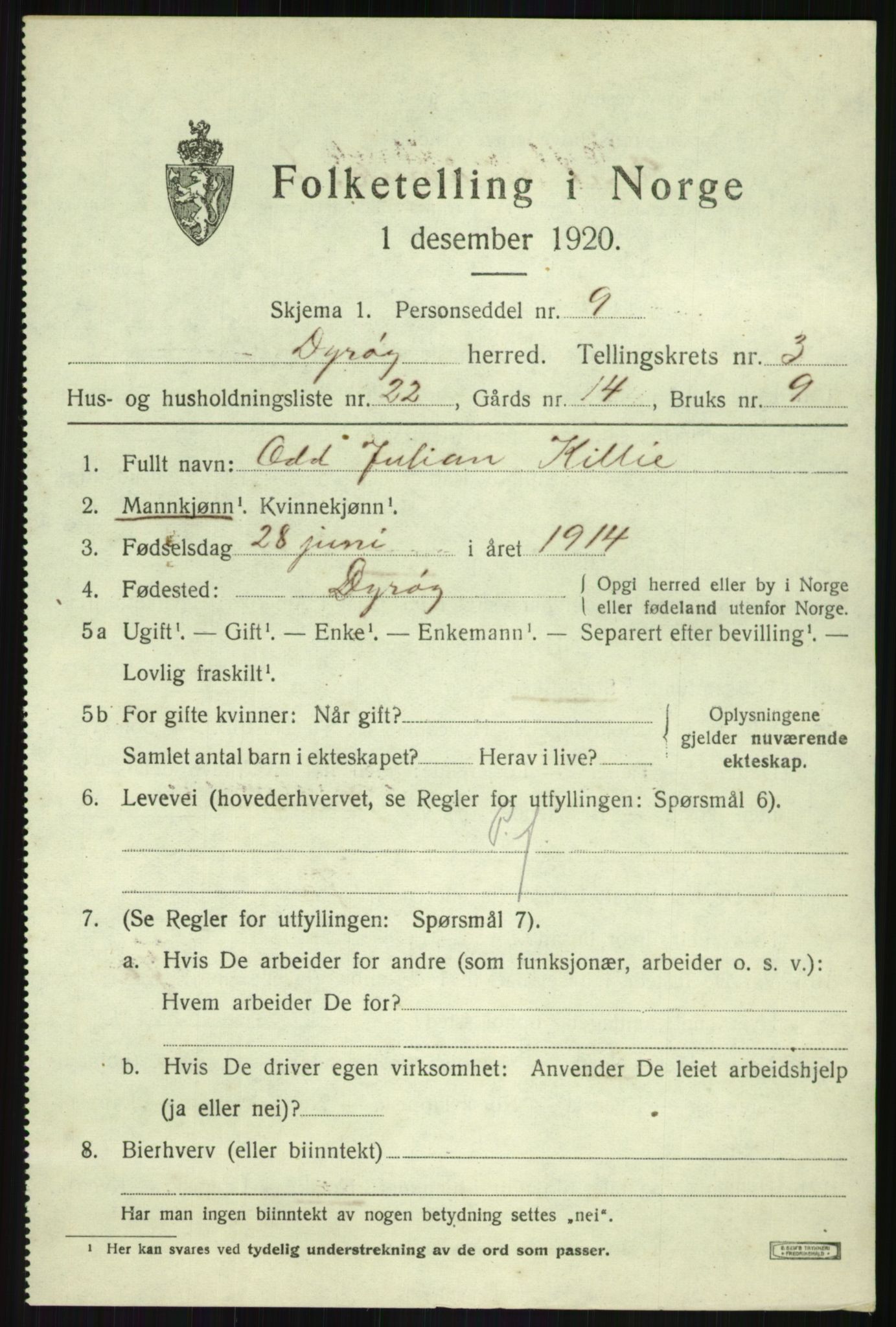 SATØ, 1920 census for Dyrøy, 1920, p. 1917