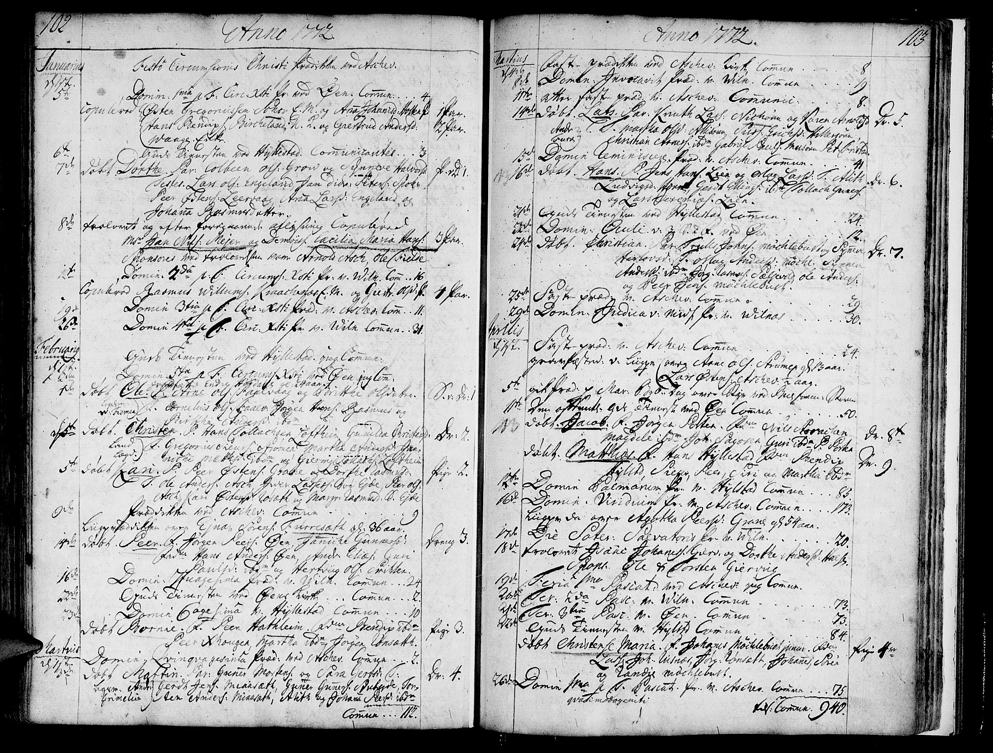 Askvoll sokneprestembete, SAB/A-79501/H/Haa/Haaa/L0008: Parish register (official) no. A 8, 1749-1775, p. 102-103