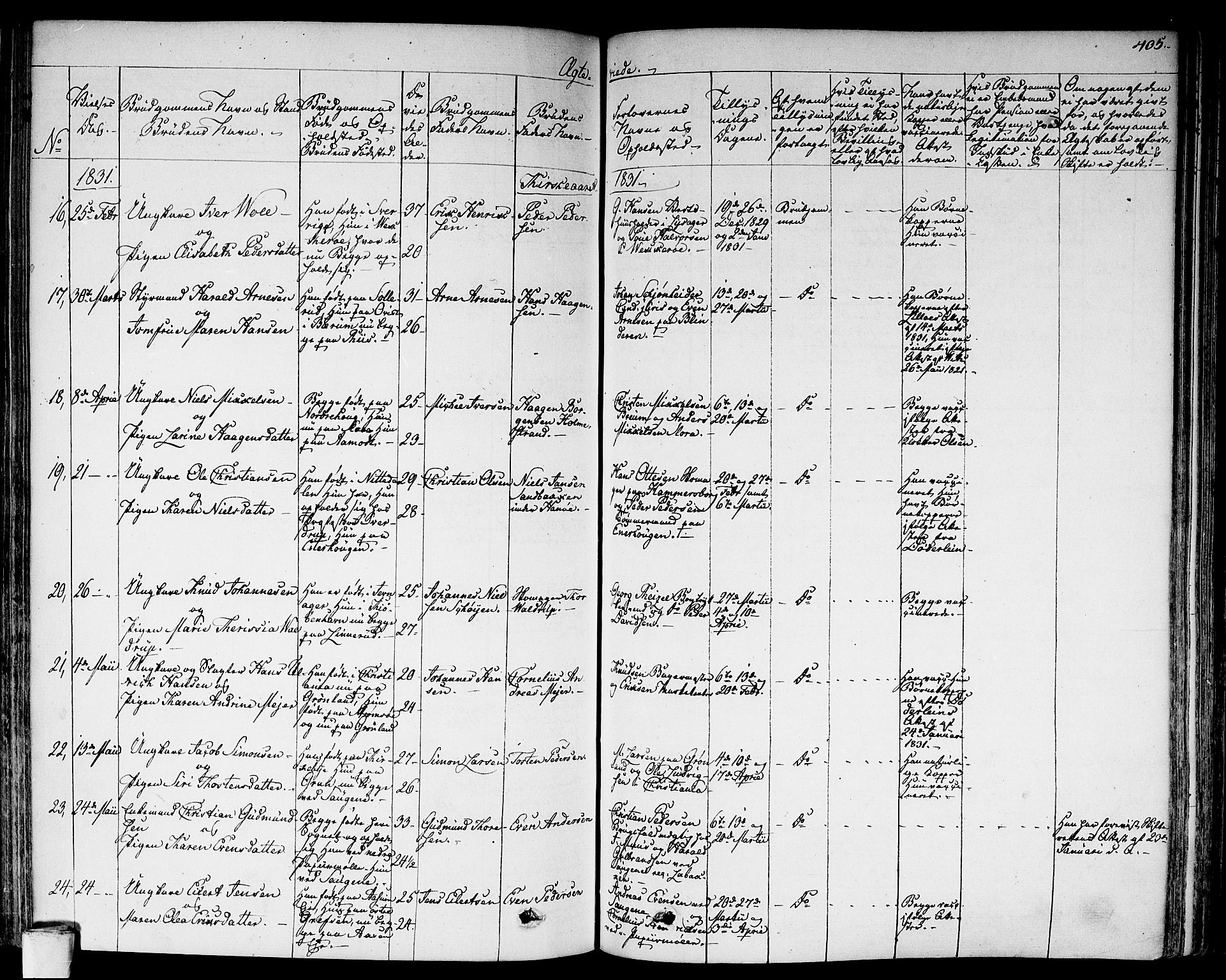 Aker prestekontor kirkebøker, SAO/A-10861/F/L0013: Parish register (official) no. 13, 1828-1837, p. 405