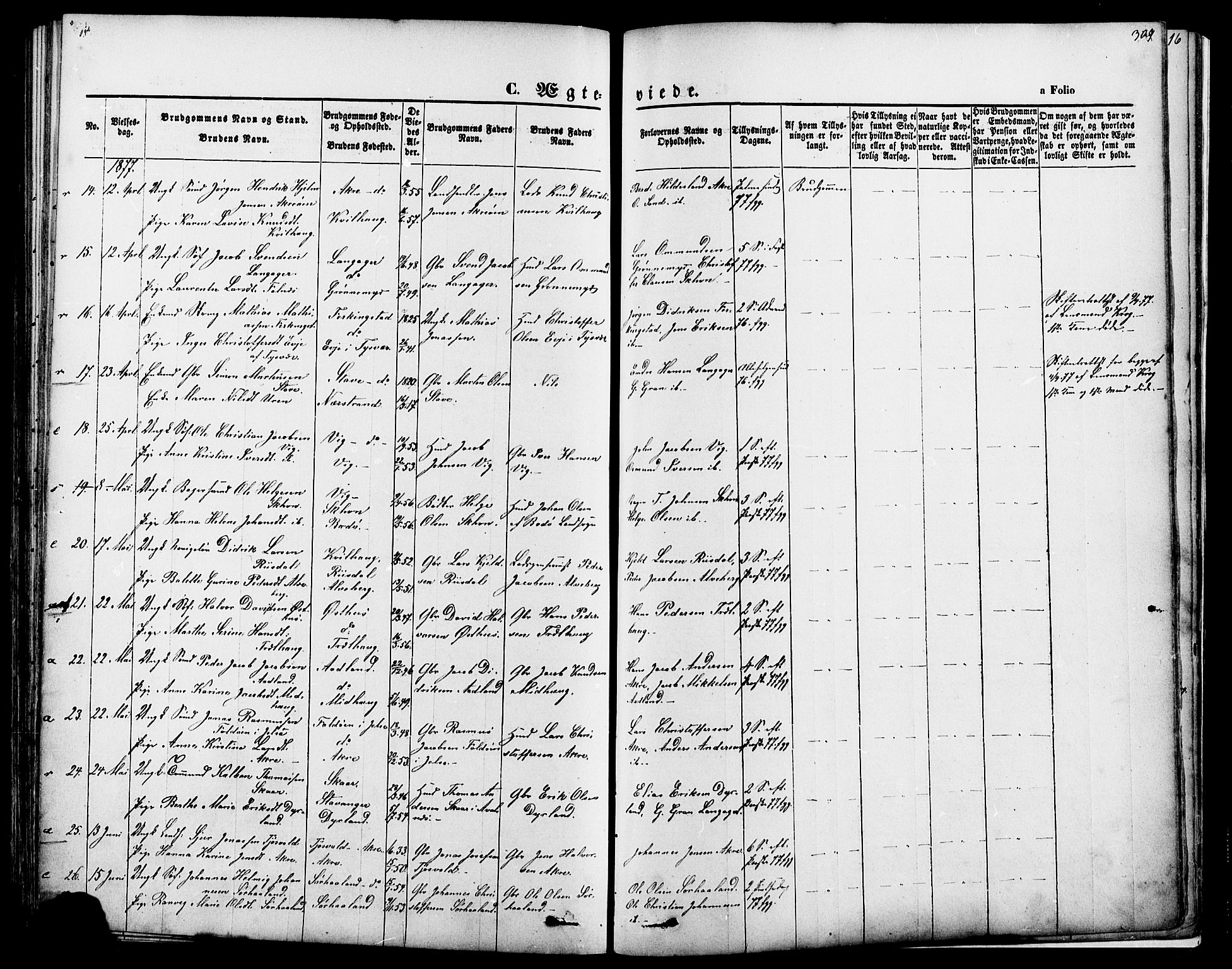 Skudenes sokneprestkontor, SAST/A -101849/H/Ha/Haa/L0006: Parish register (official) no. A 4, 1864-1881, p. 309