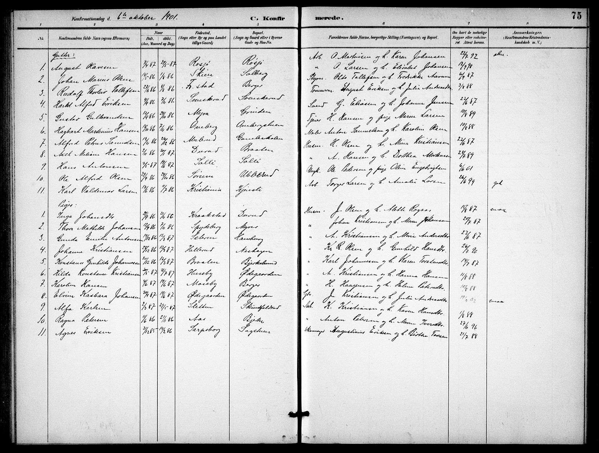 Enebakk prestekontor Kirkebøker, SAO/A-10171c/G/Gb/L0002: Parish register (copy) no. II 2, 1891-1903, p. 75