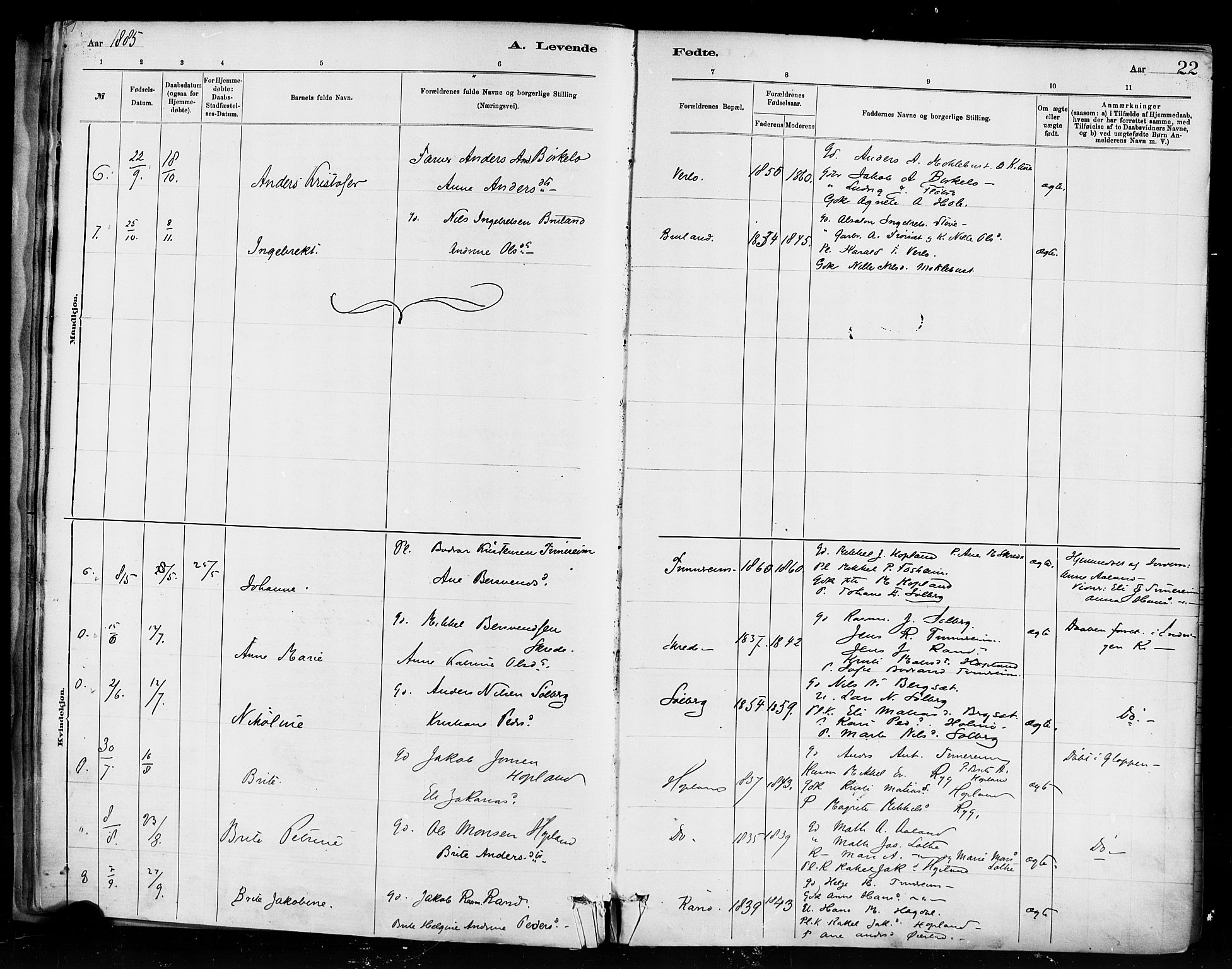 Innvik sokneprestembete, AV/SAB-A-80501: Parish register (official) no. D 1, 1879-1900, p. 22