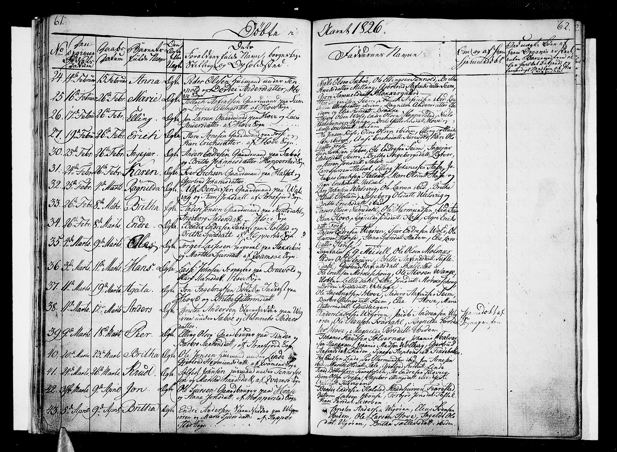 Vik sokneprestembete, AV/SAB-A-81501/H/Haa/Haaa/L0006: Parish register (official) no. A 6, 1821-1831, p. 61-62
