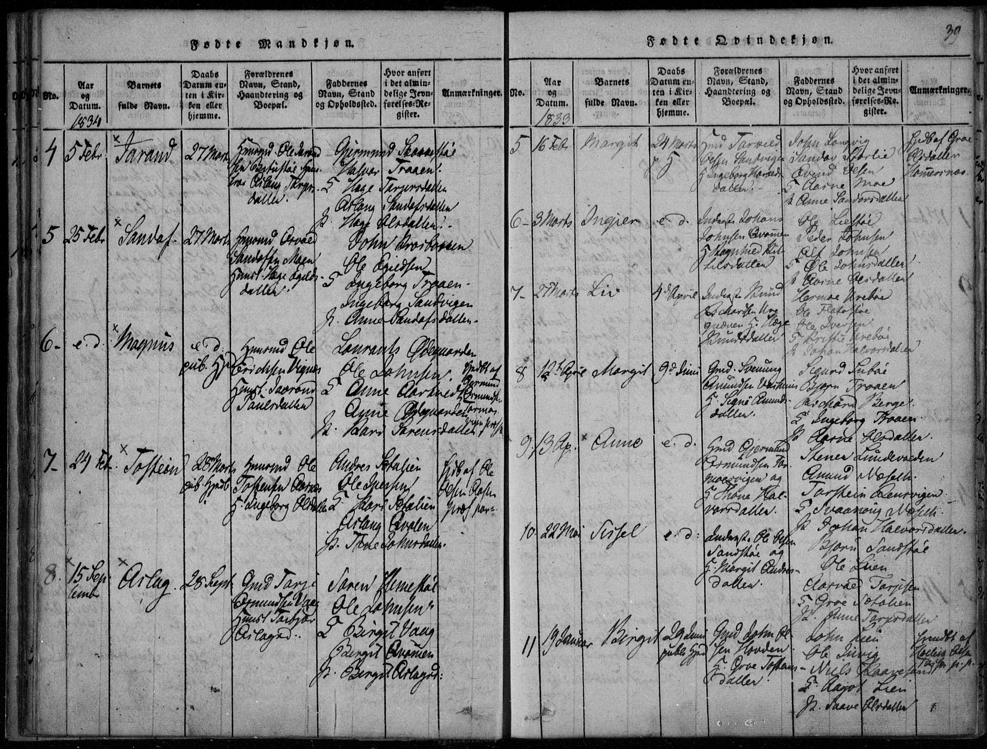 Rauland kirkebøker, AV/SAKO-A-292/F/Fa/L0001: Parish register (official) no. I 1, 1814-1859, p. 39