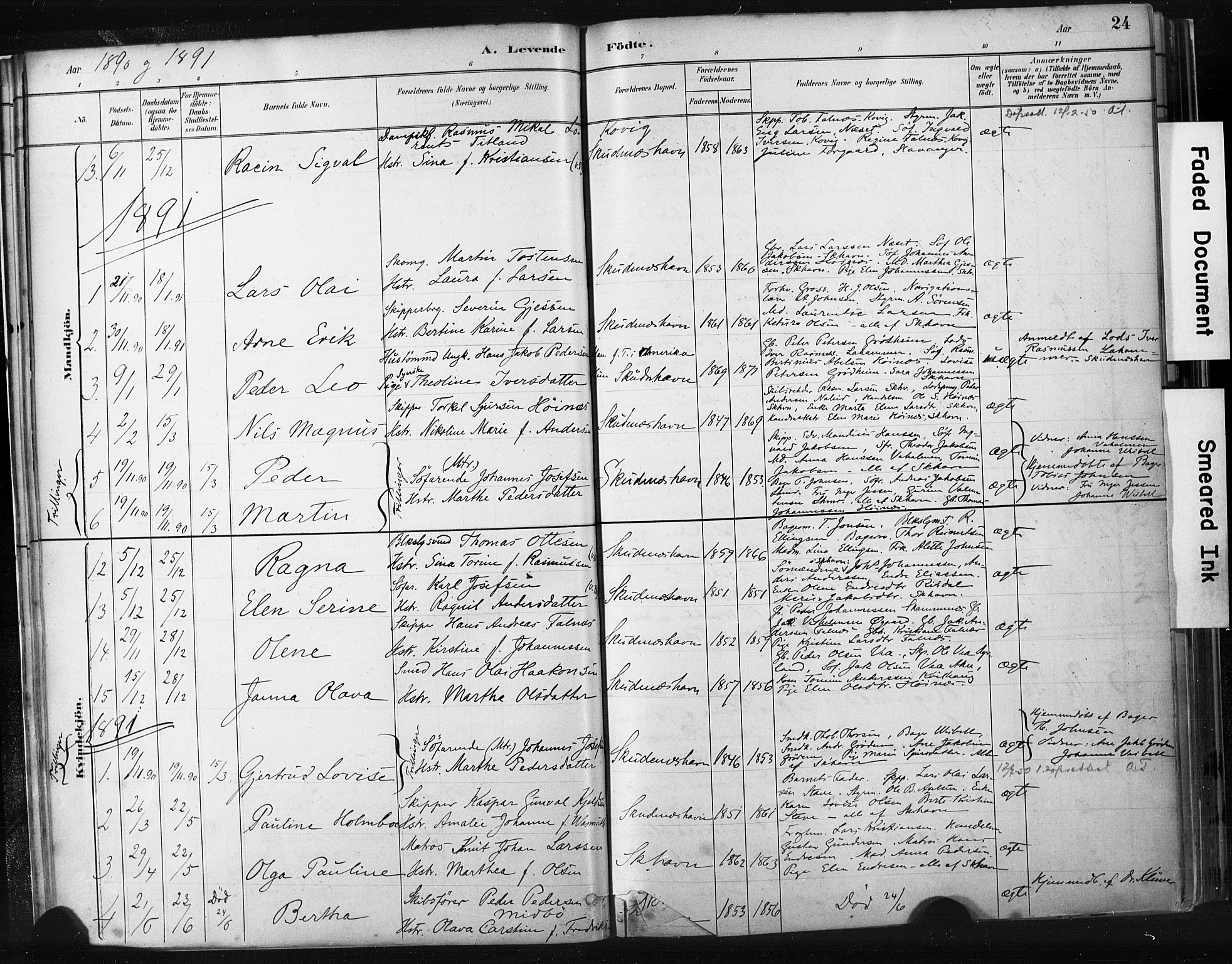 Skudenes sokneprestkontor, AV/SAST-A -101849/H/Ha/Haa/L0008: Parish register (official) no. A 5, 1882-1912, p. 24