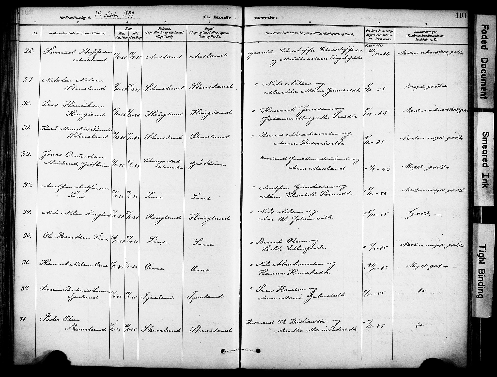 Lye sokneprestkontor, AV/SAST-A-101794/001/30BA/L0011: Parish register (official) no. A 9, 1893-1903, p. 191