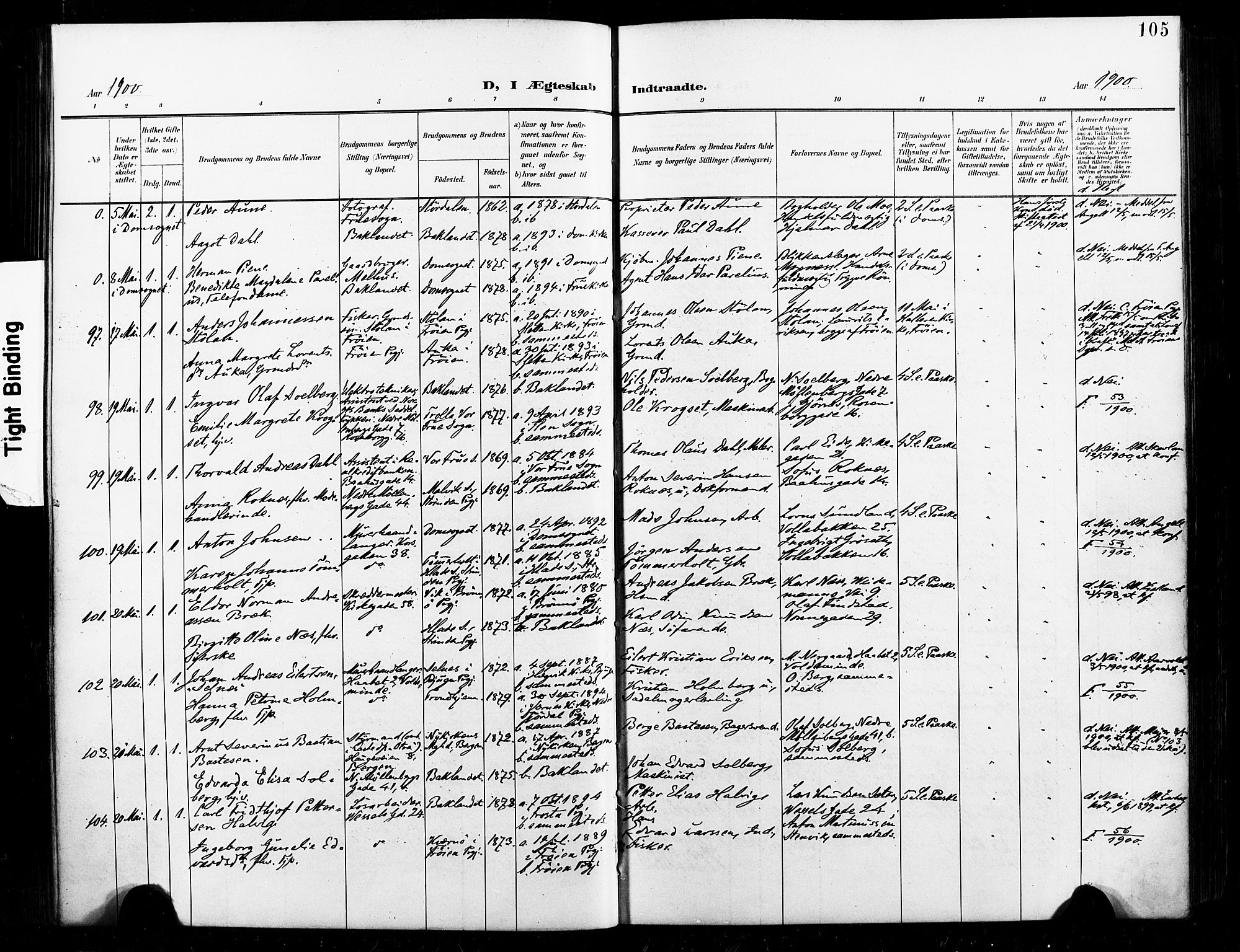 Ministerialprotokoller, klokkerbøker og fødselsregistre - Sør-Trøndelag, AV/SAT-A-1456/604/L0198: Parish register (official) no. 604A19, 1893-1900, p. 105