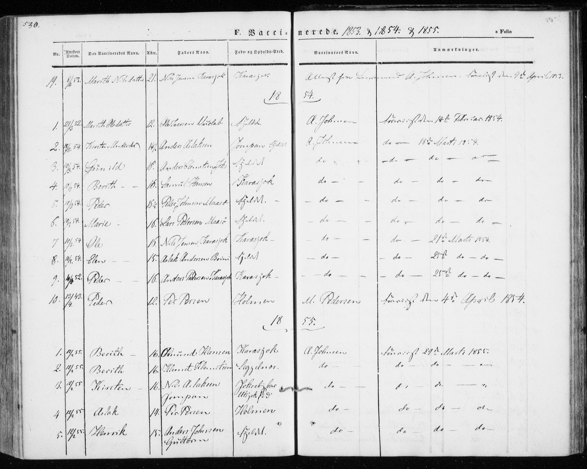 Kistrand/Porsanger sokneprestembete, SATØ/S-1351/H/Ha/L0012.kirke: Parish register (official) no. 12, 1843-1871, p. 530-531