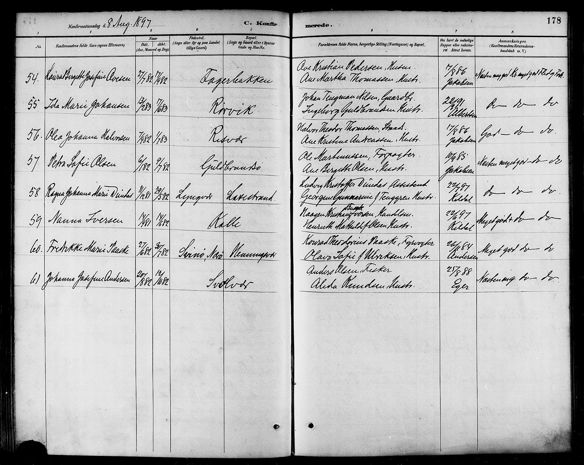 Ministerialprotokoller, klokkerbøker og fødselsregistre - Nordland, AV/SAT-A-1459/874/L1060: Parish register (official) no. 874A04, 1890-1899, p. 178