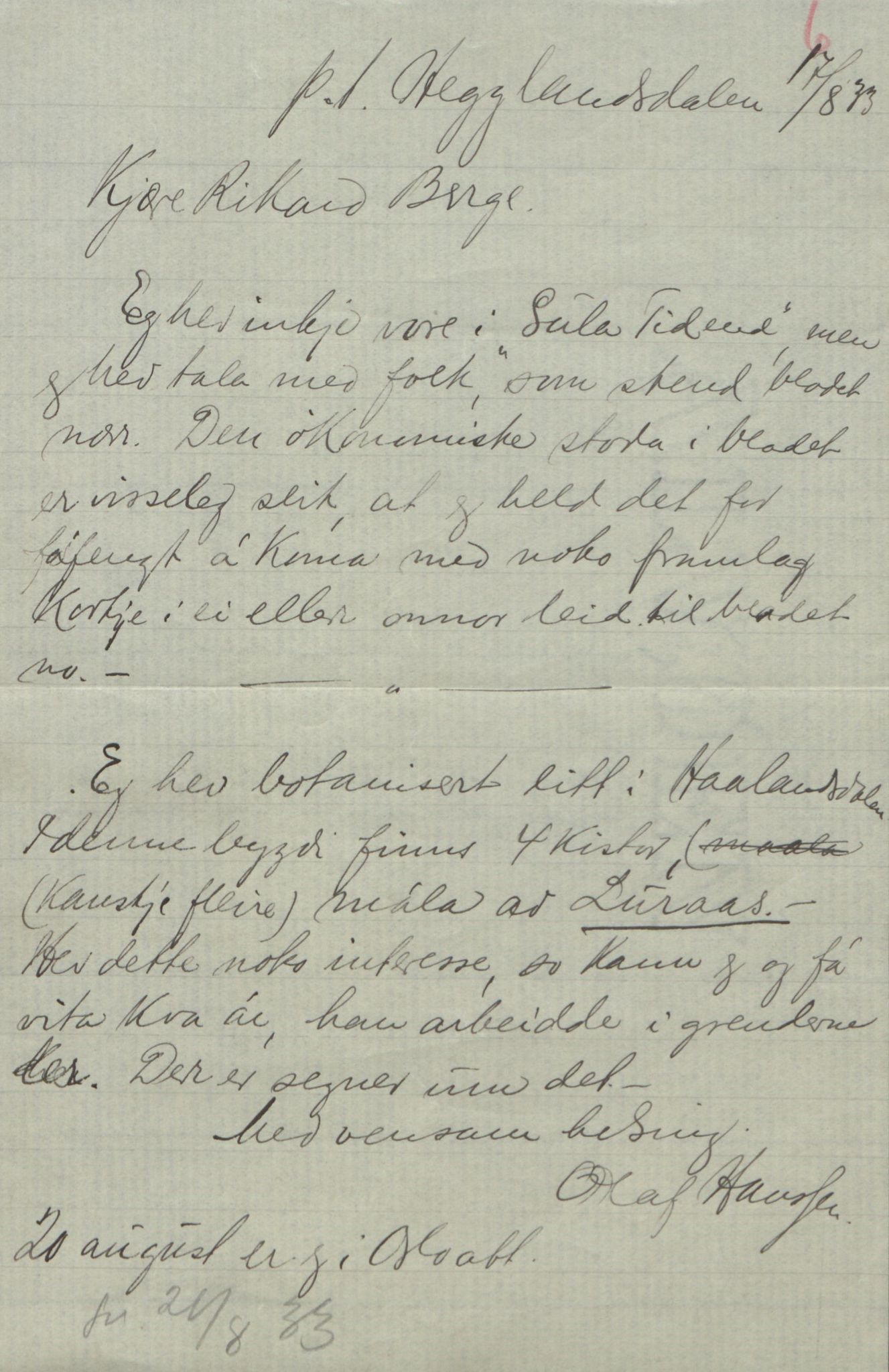 Rikard Berge, TEMU/TGM-A-1003/F/L0018/0056: 600-656 / 655 Brev, kataloger og andre papir til Rikard Berge. Konvolutten merka: Postpapir8, 1910-1950, p. 6