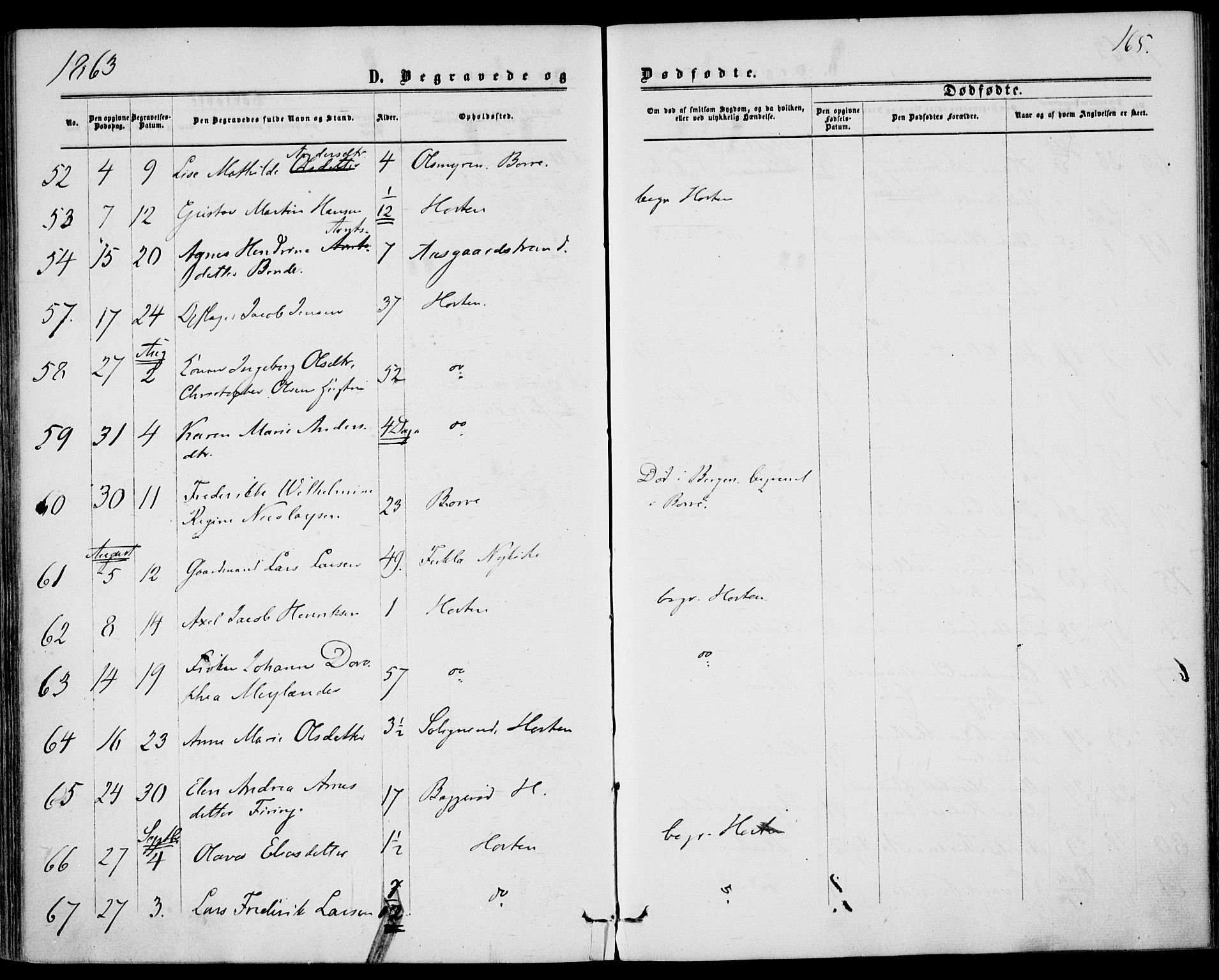 Borre kirkebøker, AV/SAKO-A-338/F/Fa/L0007: Parish register (official) no. I 7, 1862-1867, p. 165