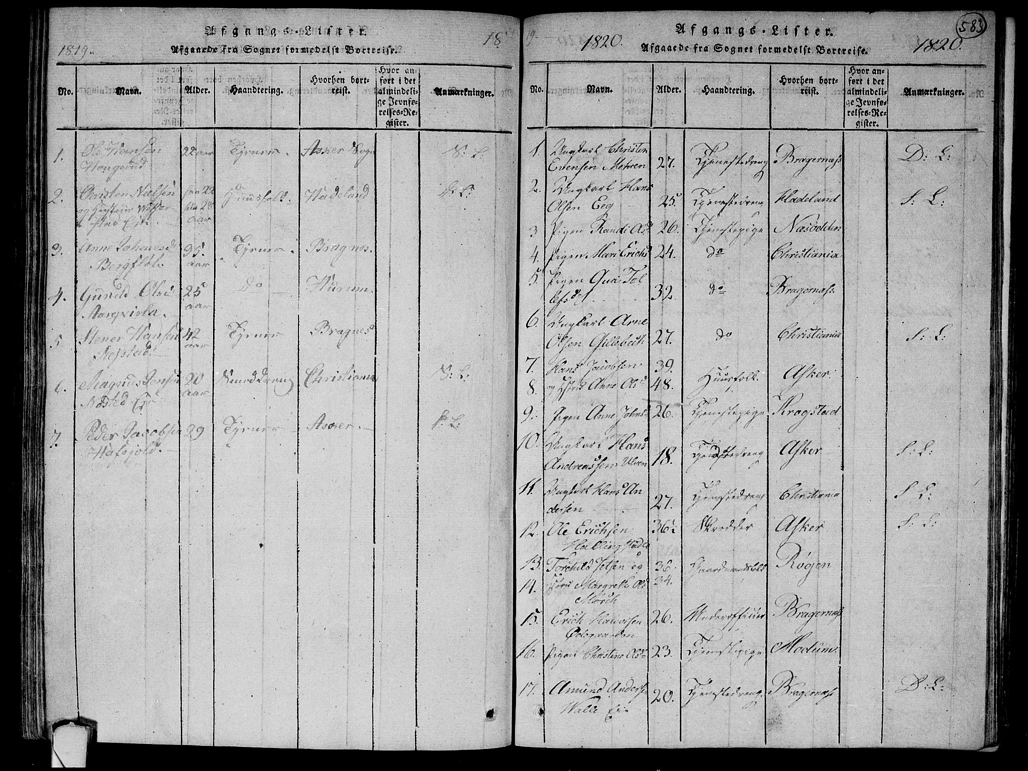 Lier kirkebøker, SAKO/A-230/F/Fa/L0008: Parish register (official) no. I 8, 1813-1825, p. 582-583