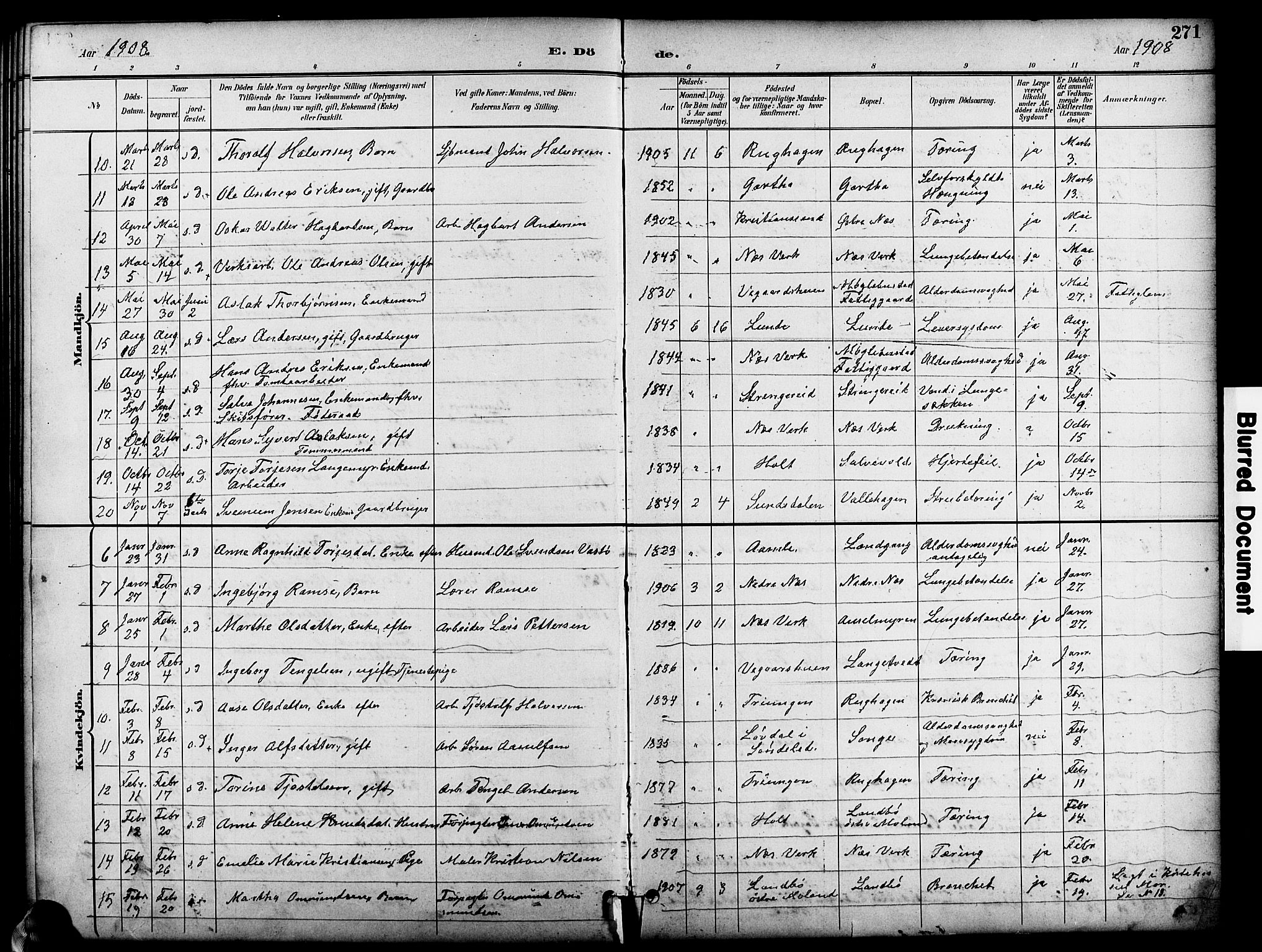 Holt sokneprestkontor, SAK/1111-0021/F/Fb/L0011: Parish register (copy) no. B 11, 1897-1921, p. 271