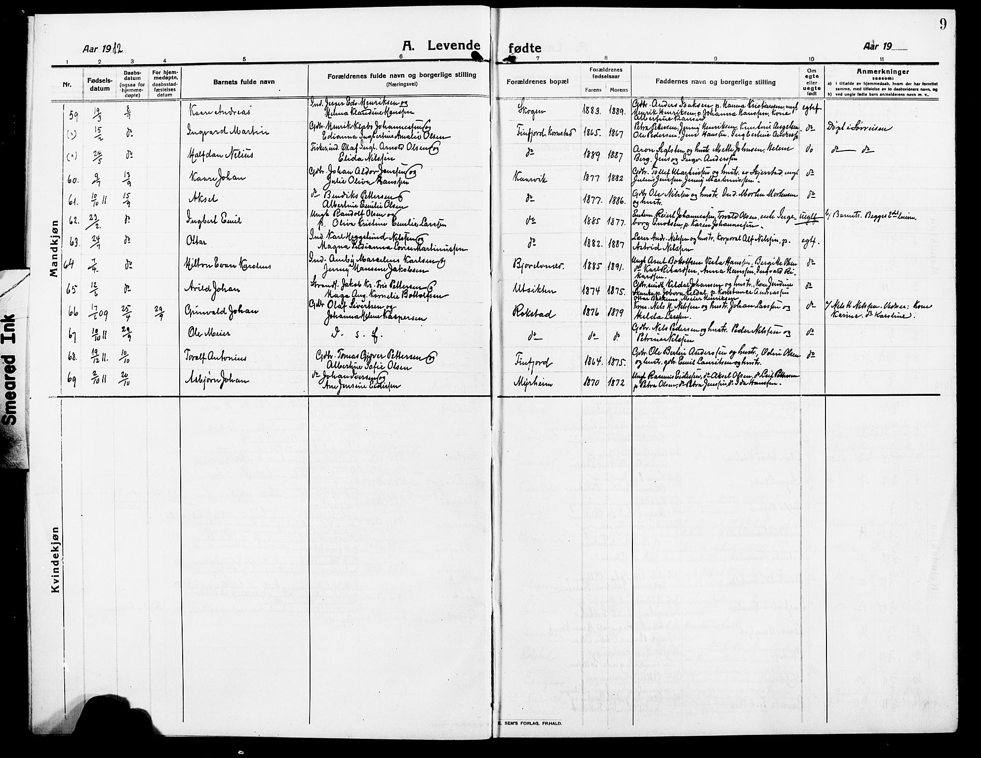 Lenvik sokneprestembete, AV/SATØ-S-1310/H/Ha/Hab/L0009klokker: Parish register (copy) no. 9, 1912-1926, p. 9