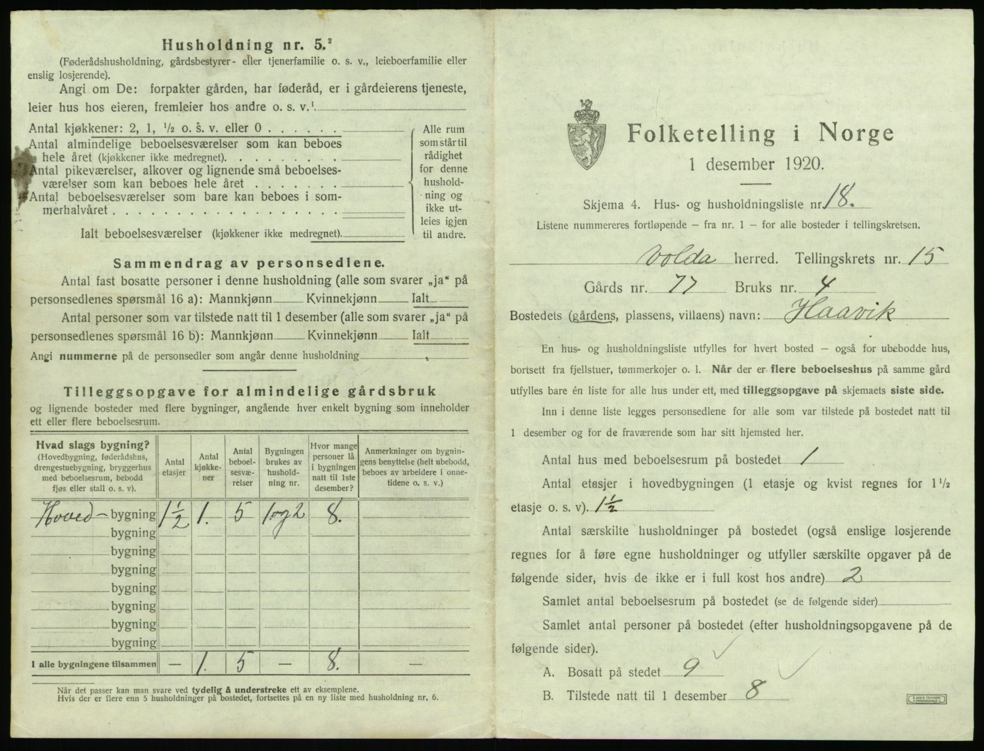 SAT, 1920 census for Volda, 1920, p. 1184