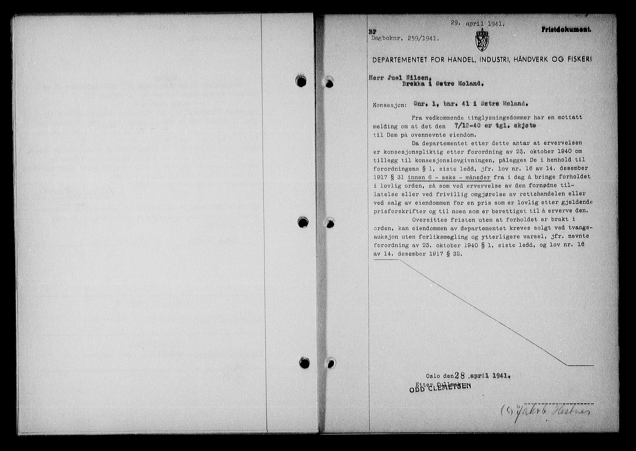 Nedenes sorenskriveri, SAK/1221-0006/G/Gb/Gba/L0048: Mortgage book no. A-II, 1940-1941, Diary no: : 259/1941