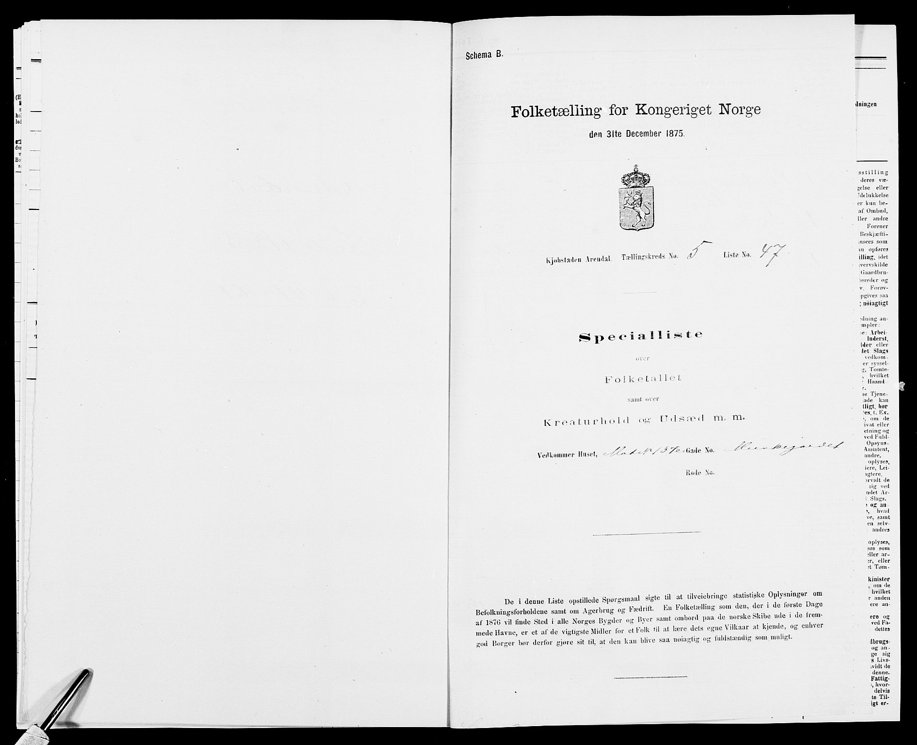 SAK, 1875 census for 0903P Arendal, 1875, p. 121