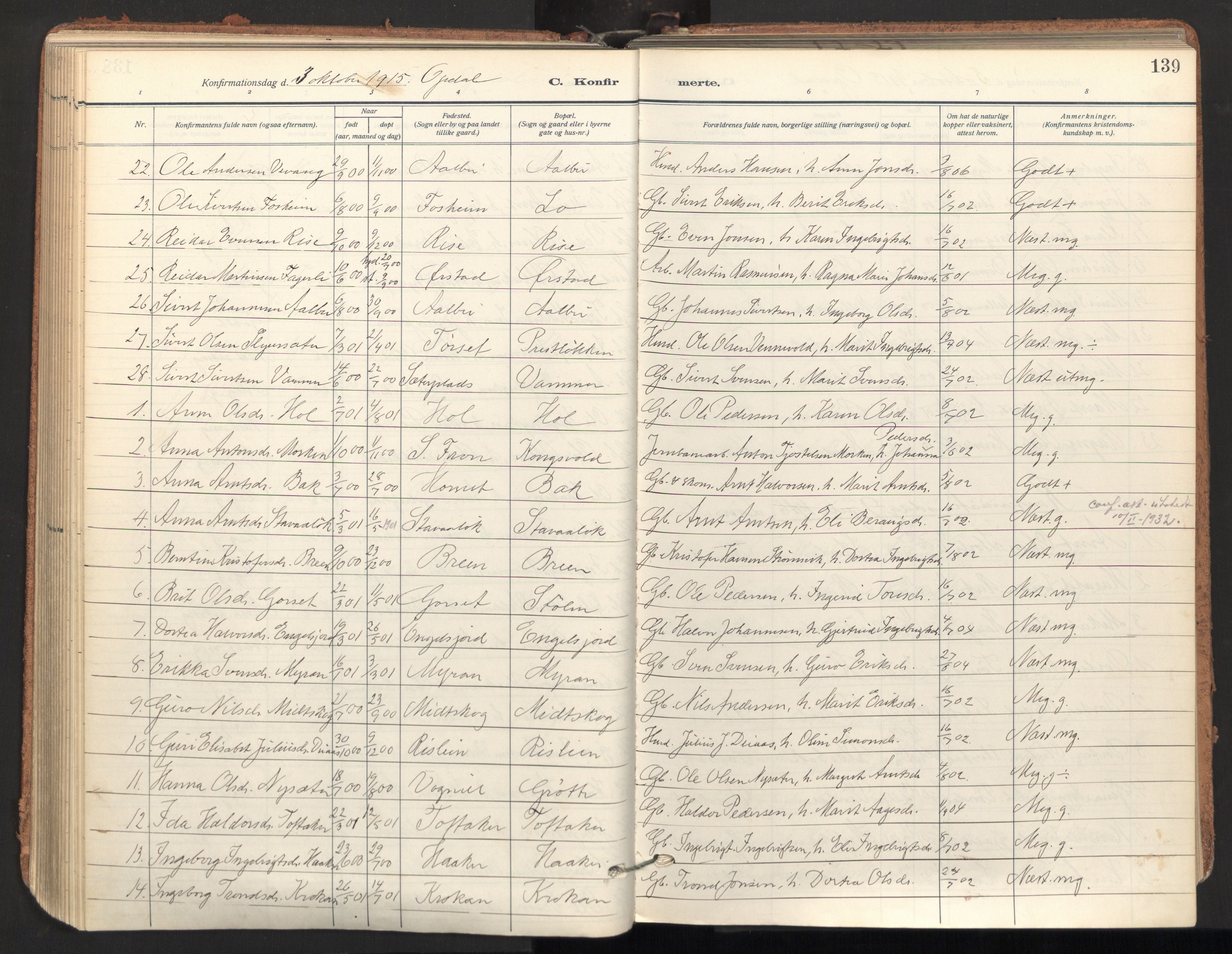 Ministerialprotokoller, klokkerbøker og fødselsregistre - Sør-Trøndelag, SAT/A-1456/678/L0909: Parish register (official) no. 678A17, 1912-1930, p. 139