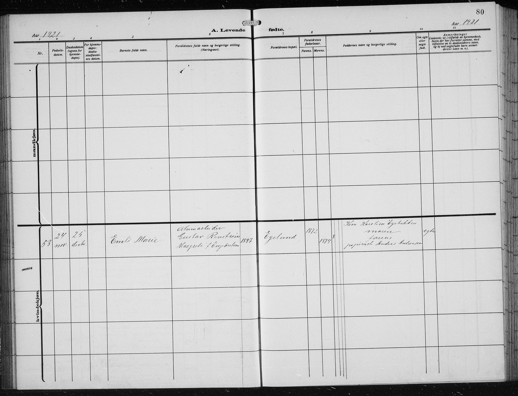 Vennesla sokneprestkontor, SAK/1111-0045/Fb/Fbb/L0006: Parish register (copy) no. B 6, 1914-1921, p. 80