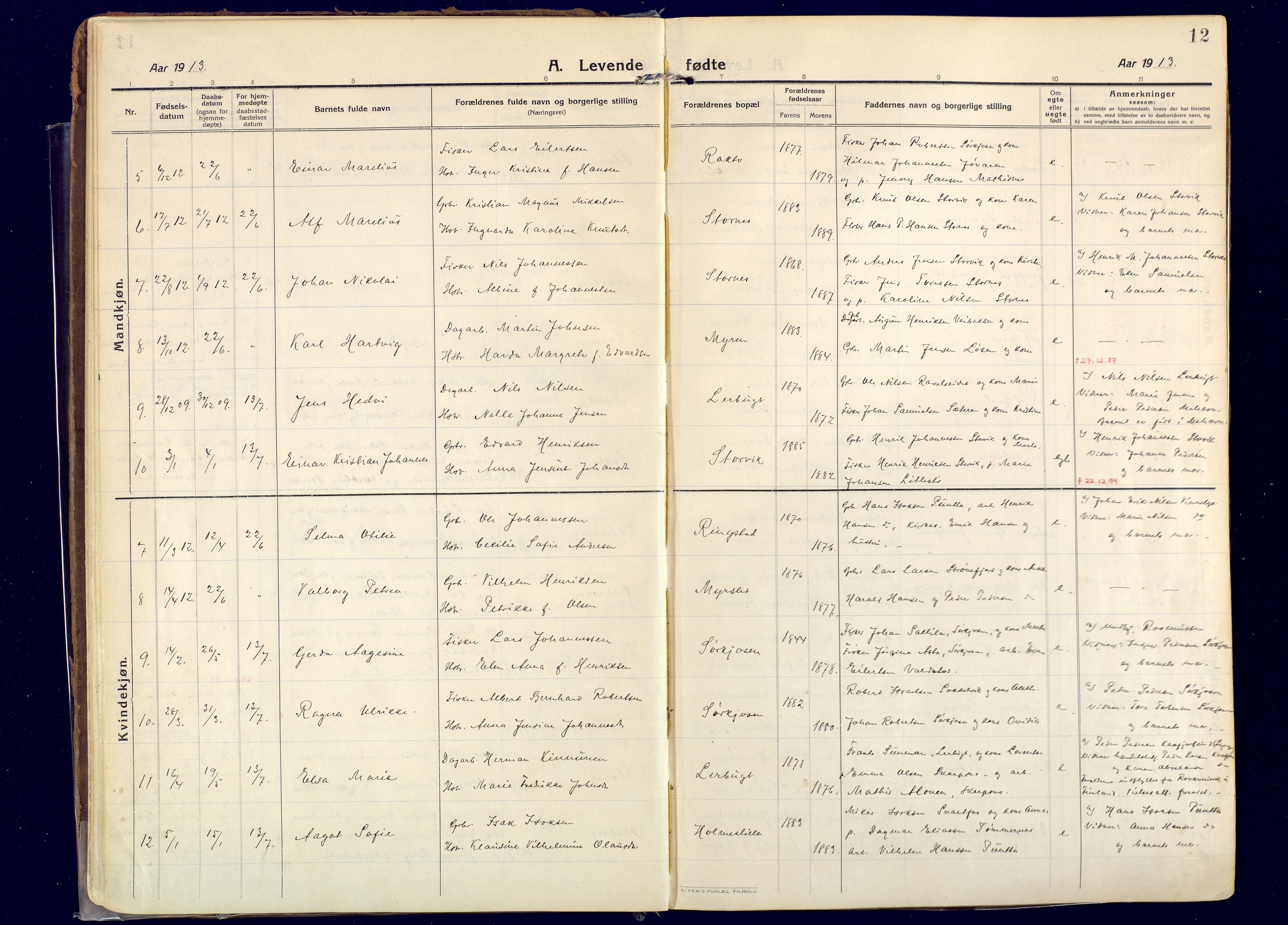 Skjervøy sokneprestkontor, AV/SATØ-S-1300/H/Ha/Haa: Parish register (official) no. 20, 1911-1931, p. 12