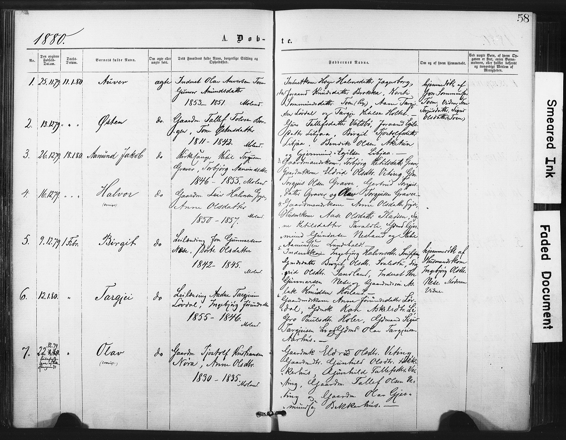 Fyresdal kirkebøker, SAKO/A-263/F/Fa/L0006: Parish register (official) no. I 6, 1872-1886, p. 58