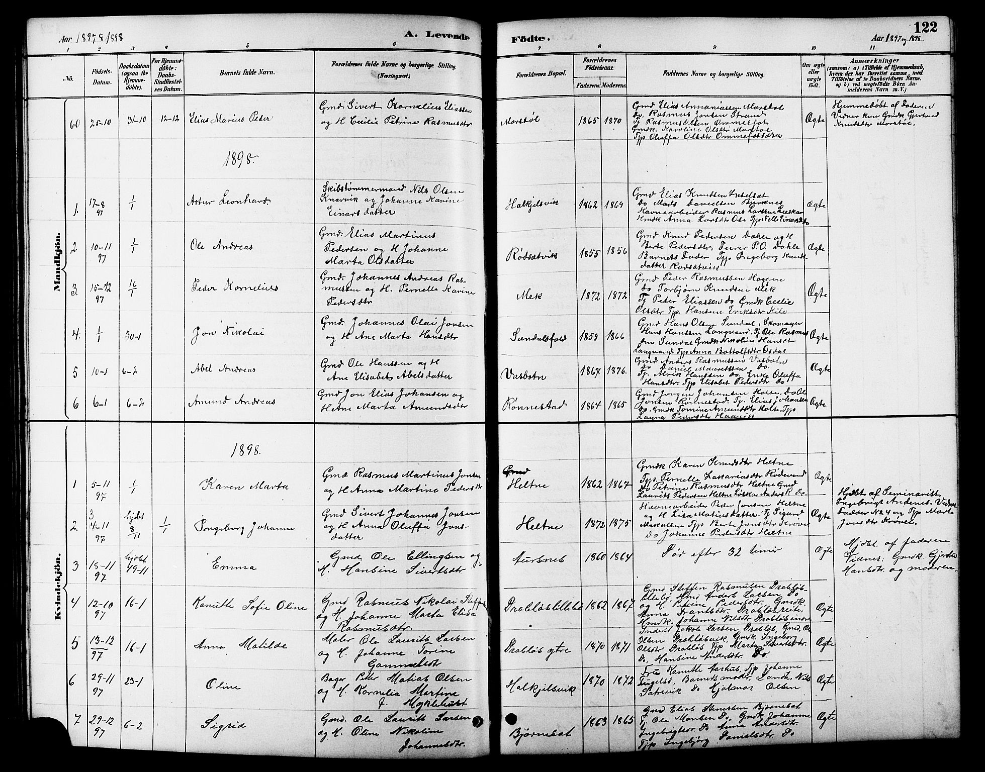 Ministerialprotokoller, klokkerbøker og fødselsregistre - Møre og Romsdal, AV/SAT-A-1454/511/L0158: Parish register (copy) no. 511C04, 1884-1903, p. 122