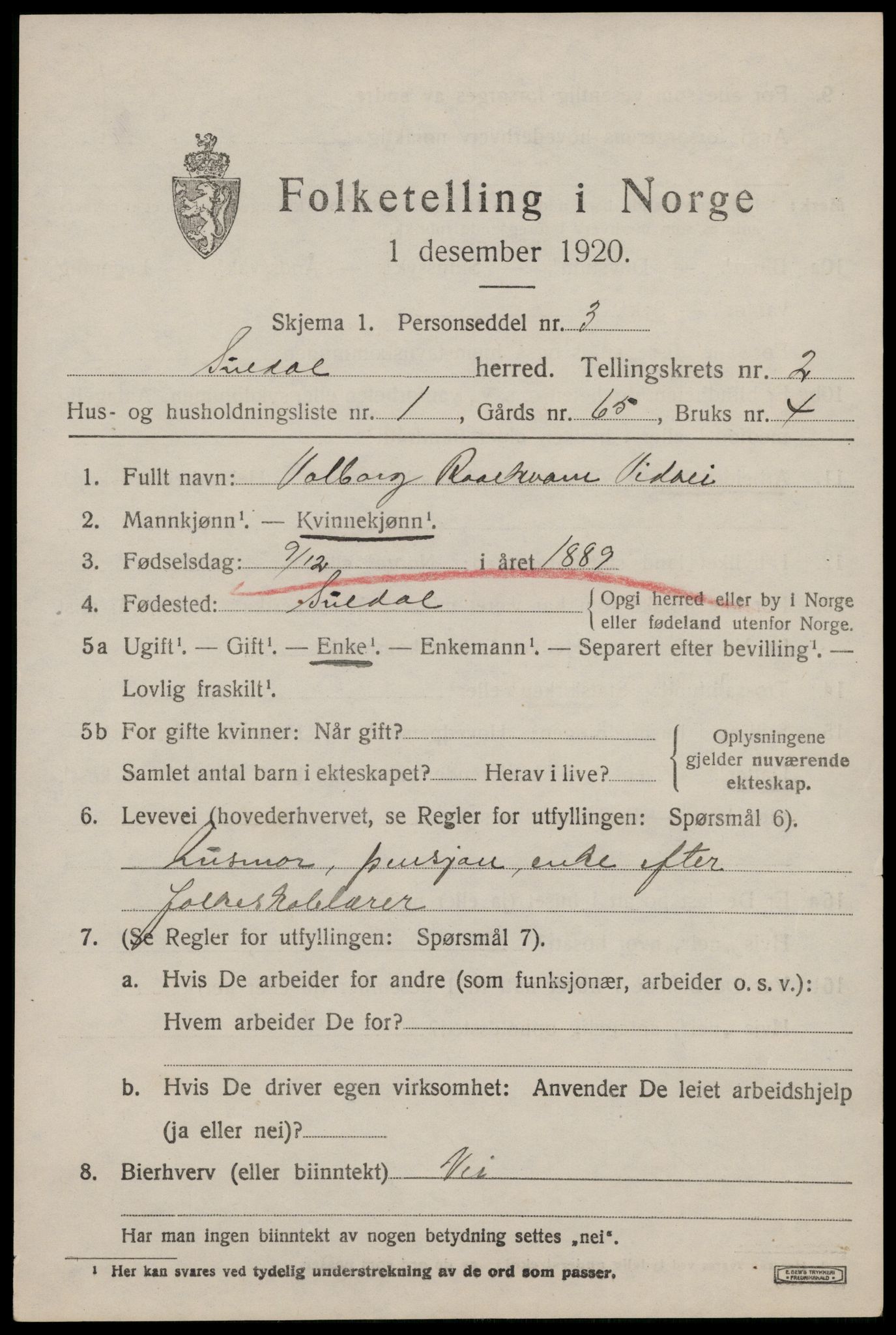 SAST, 1920 census for Suldal, 1920, p. 818