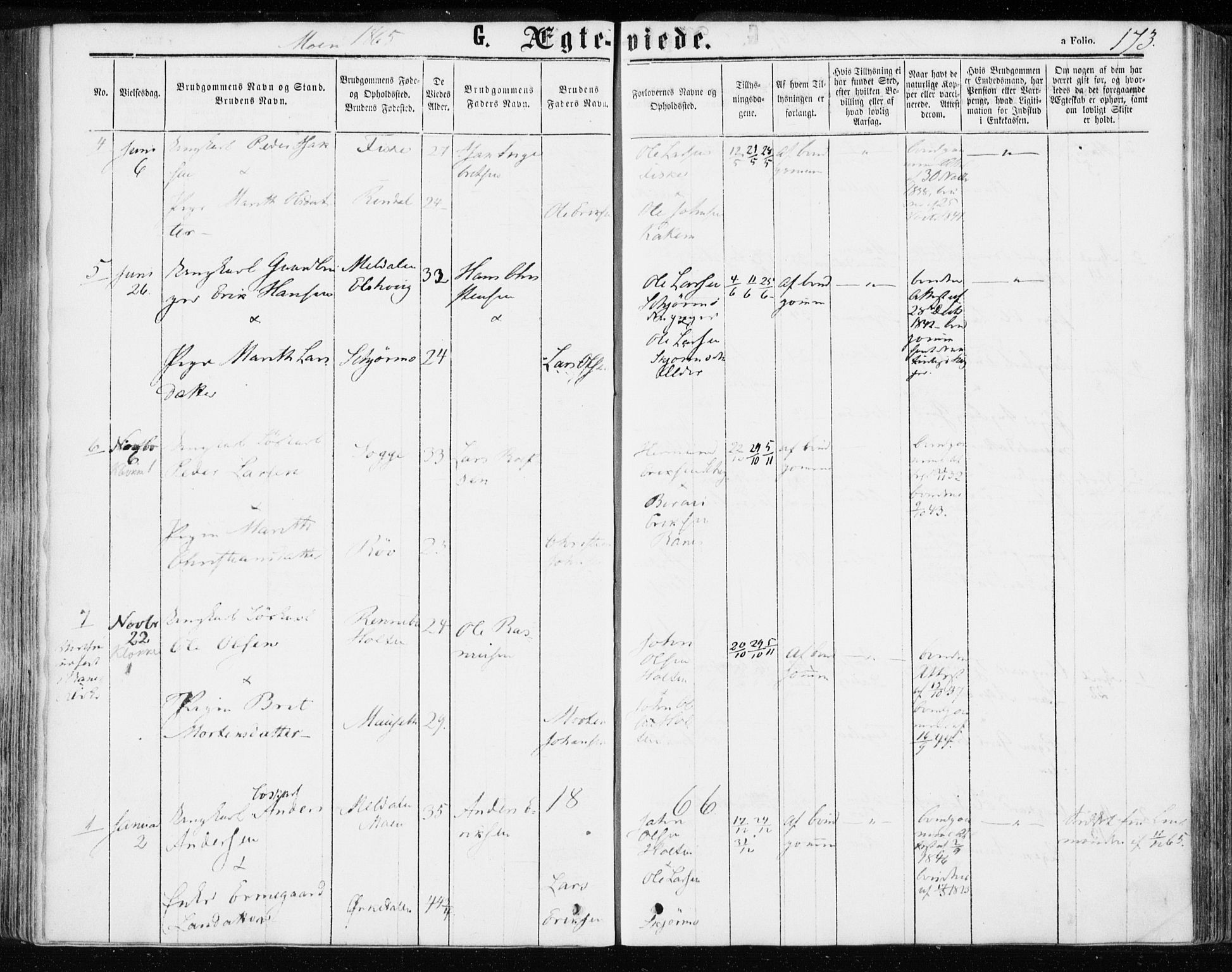 Ministerialprotokoller, klokkerbøker og fødselsregistre - Møre og Romsdal, SAT/A-1454/595/L1045: Parish register (official) no. 595A07, 1863-1873, p. 173