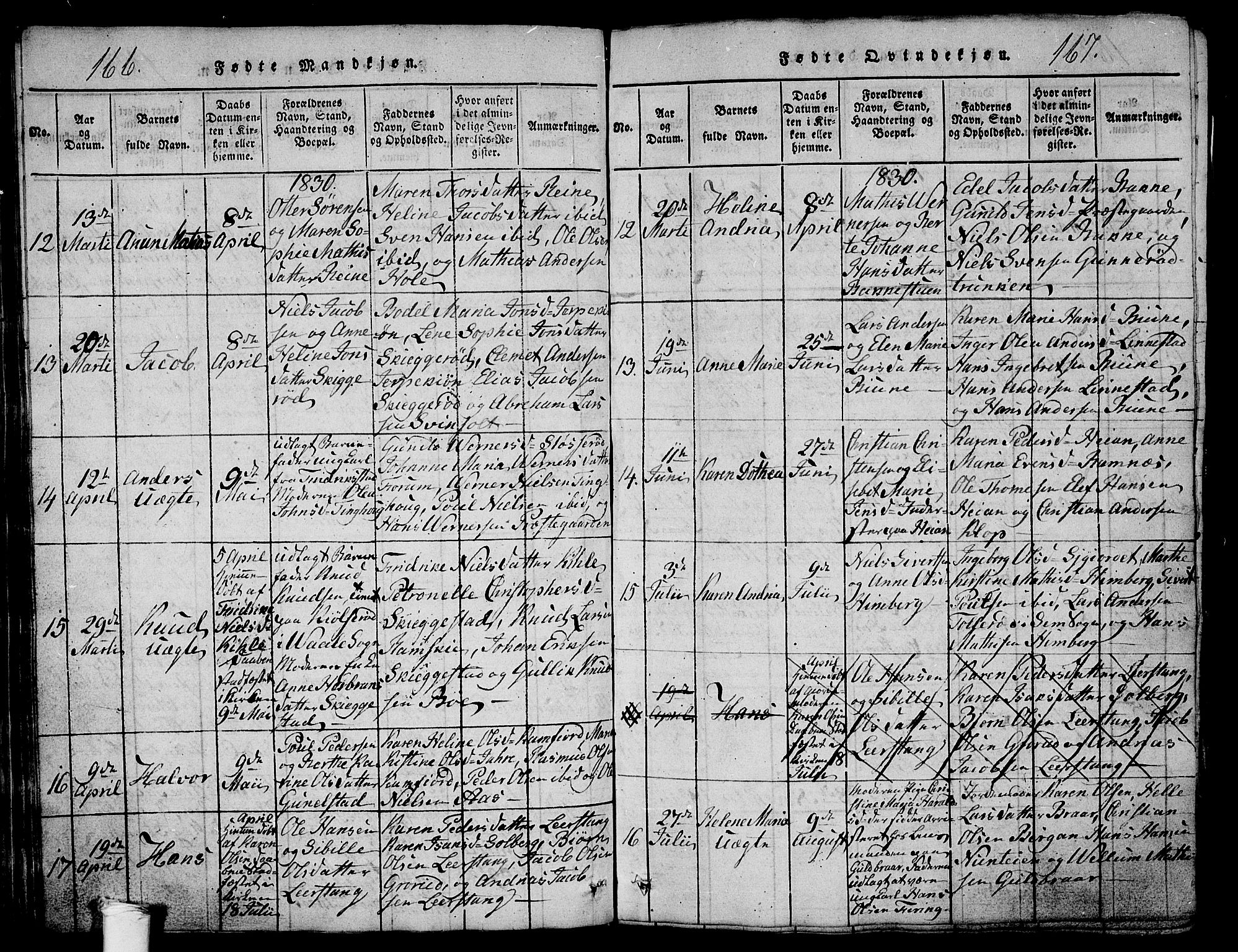 Ramnes kirkebøker, AV/SAKO-A-314/G/Ga/L0001: Parish register (copy) no. I 1, 1813-1847, p. 166-167