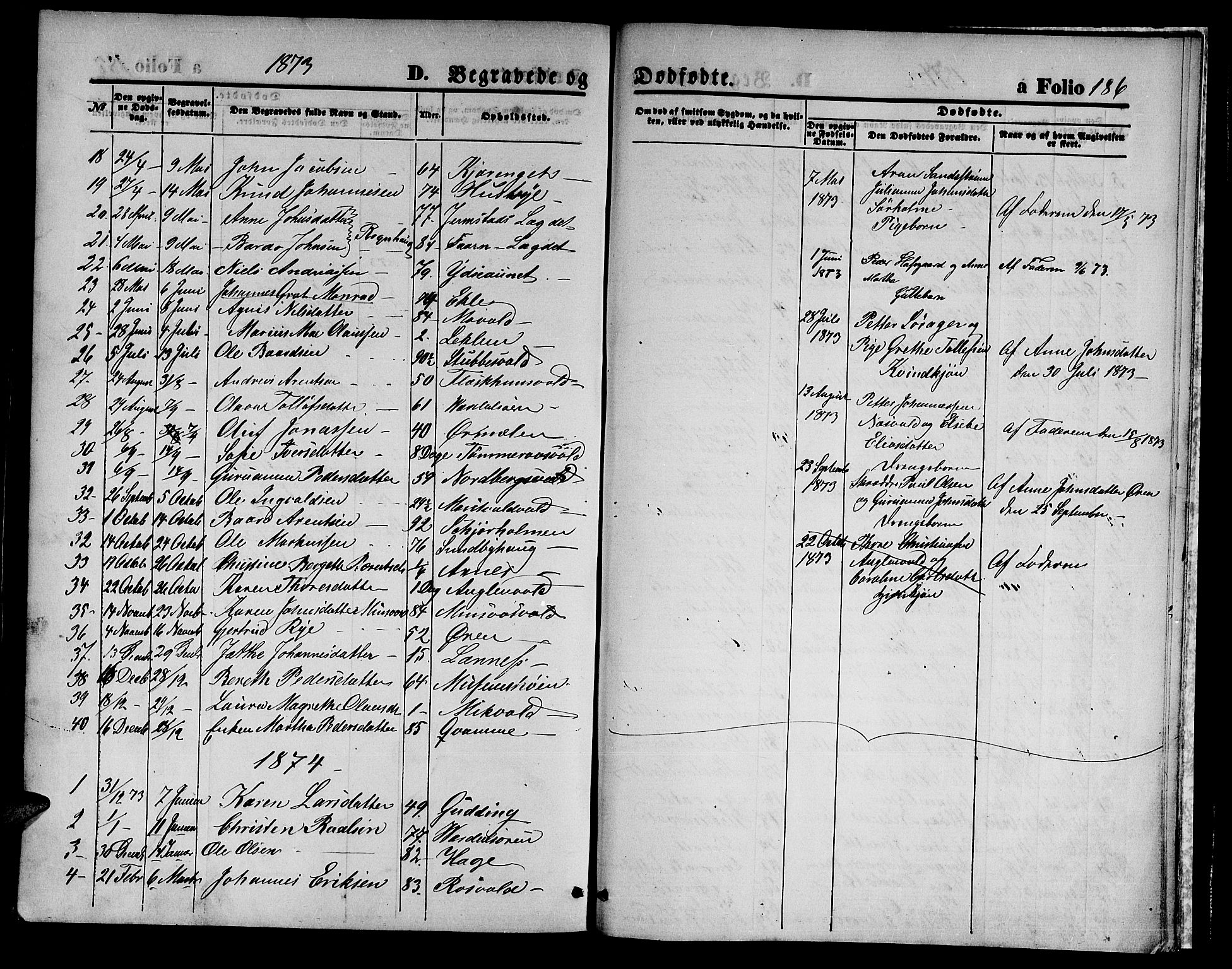 Ministerialprotokoller, klokkerbøker og fødselsregistre - Nord-Trøndelag, SAT/A-1458/723/L0255: Parish register (copy) no. 723C03, 1869-1879, p. 186