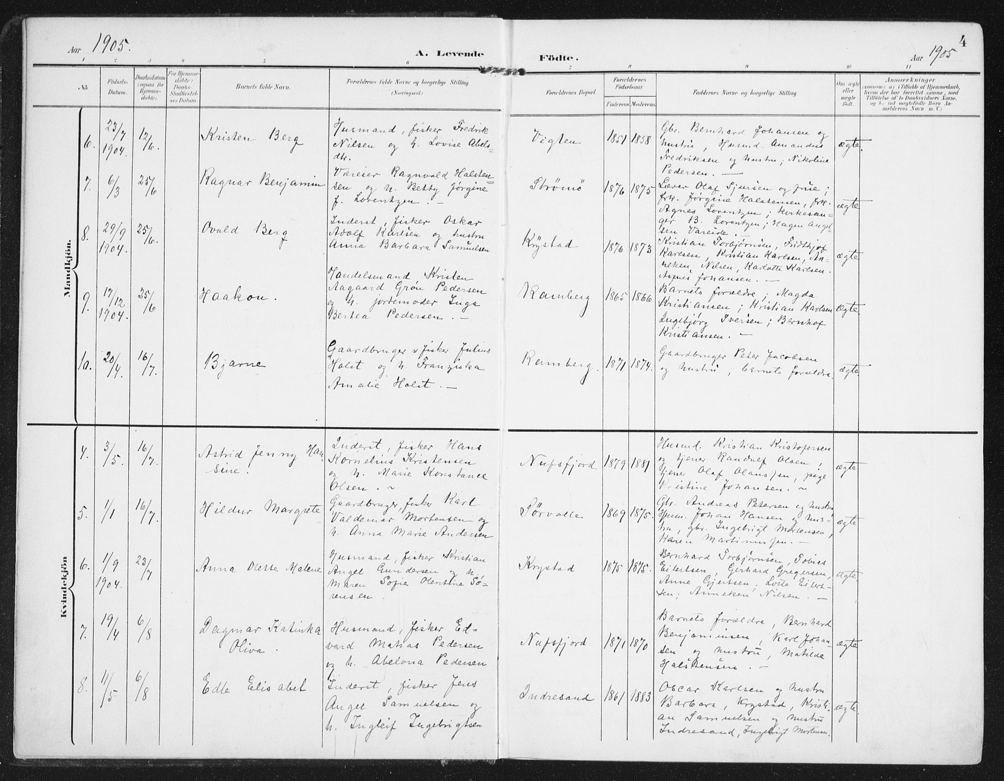 Ministerialprotokoller, klokkerbøker og fødselsregistre - Nordland, SAT/A-1459/885/L1206: Parish register (official) no. 885A07, 1905-1915, p. 4