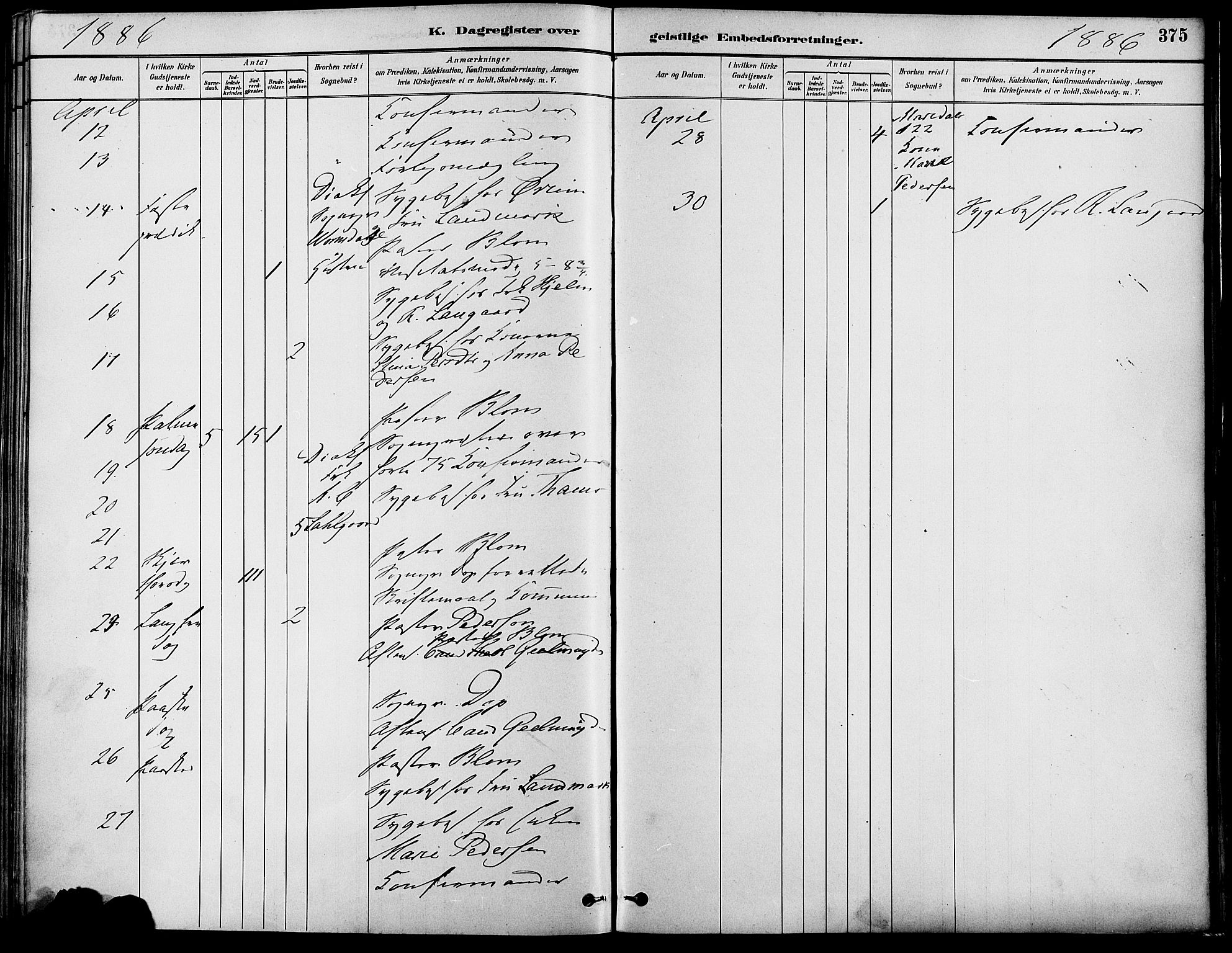 Gamle Aker prestekontor Kirkebøker, AV/SAO-A-10617a/F/L0007: Parish register (official) no. 7, 1882-1890, p. 375