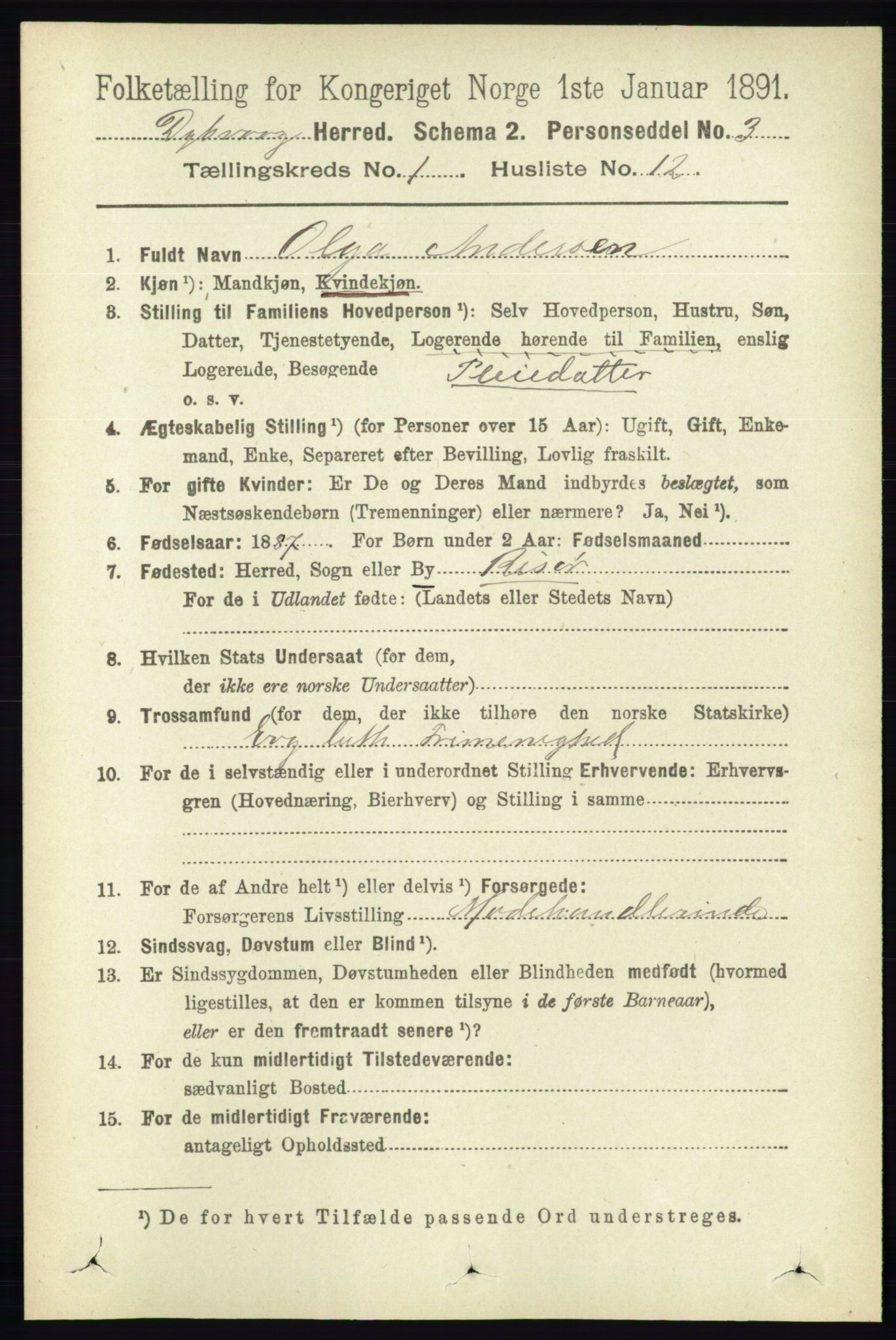 RA, 1891 census for 0915 Dypvåg, 1891, p. 178