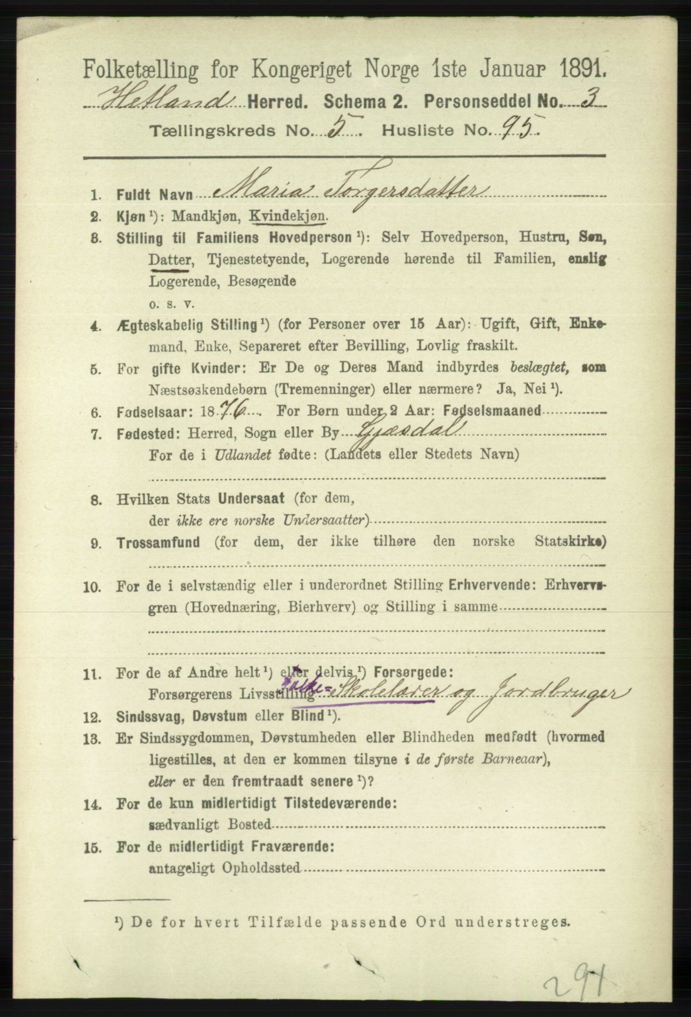 RA, 1891 census for 1126 Hetland, 1891, p. 3346