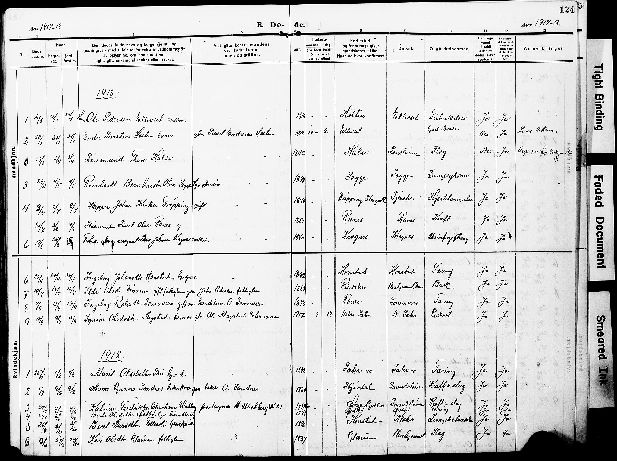 Ministerialprotokoller, klokkerbøker og fødselsregistre - Møre og Romsdal, SAT/A-1454/596/L1059: Parish register (copy) no. 596C02, 1908-1922, p. 124