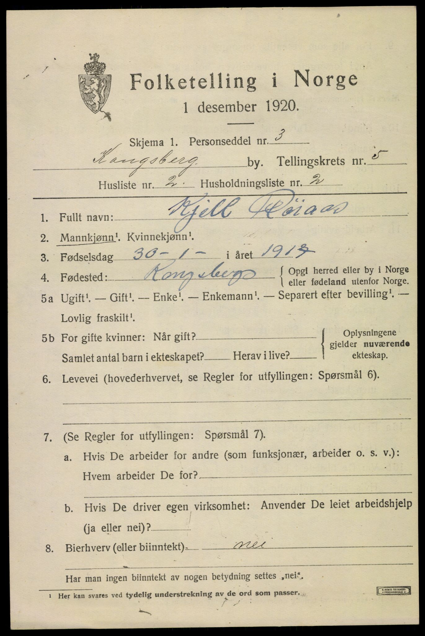 SAKO, 1920 census for Kongsberg, 1920, p. 12466