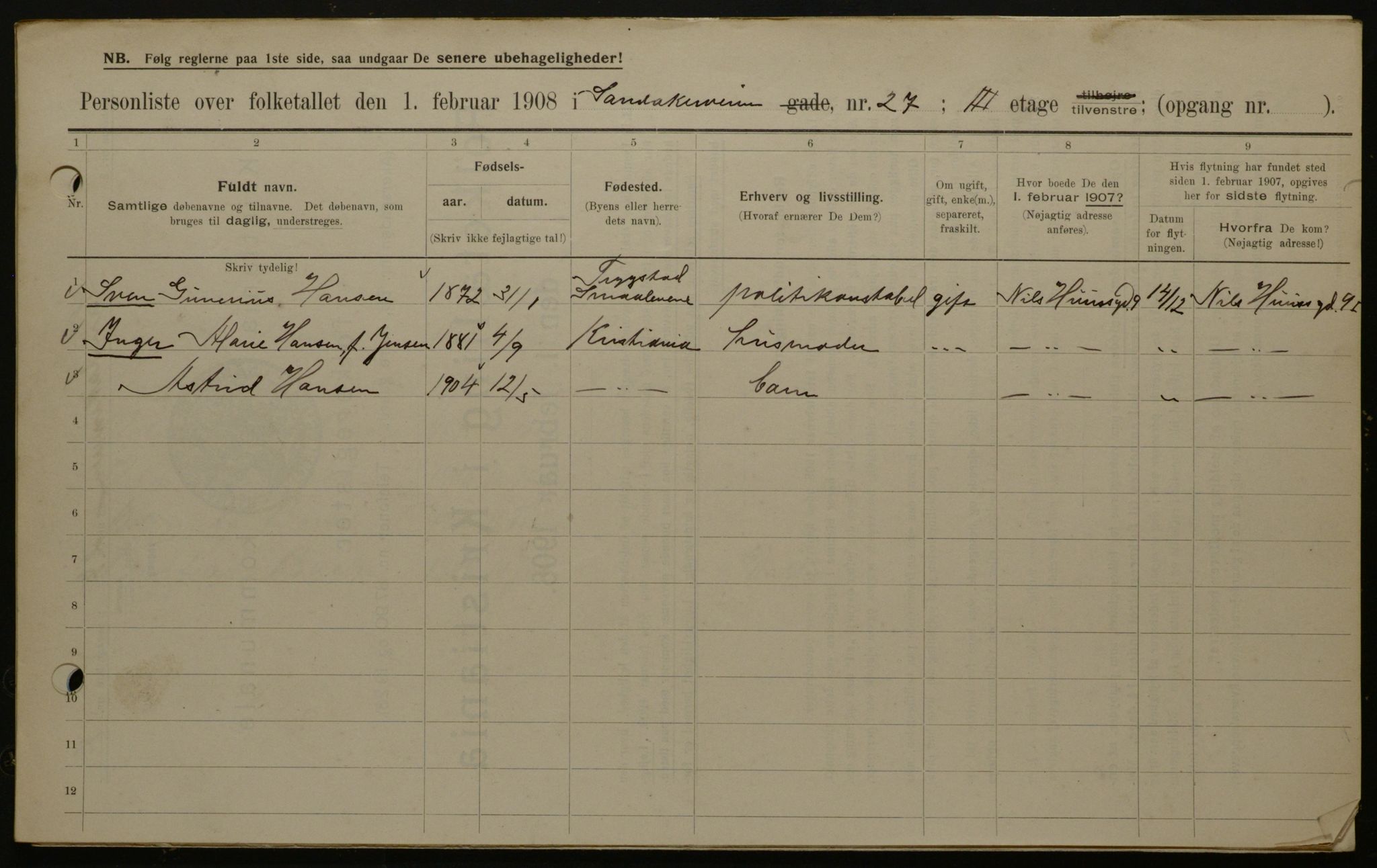 OBA, Municipal Census 1908 for Kristiania, 1908, p. 78319